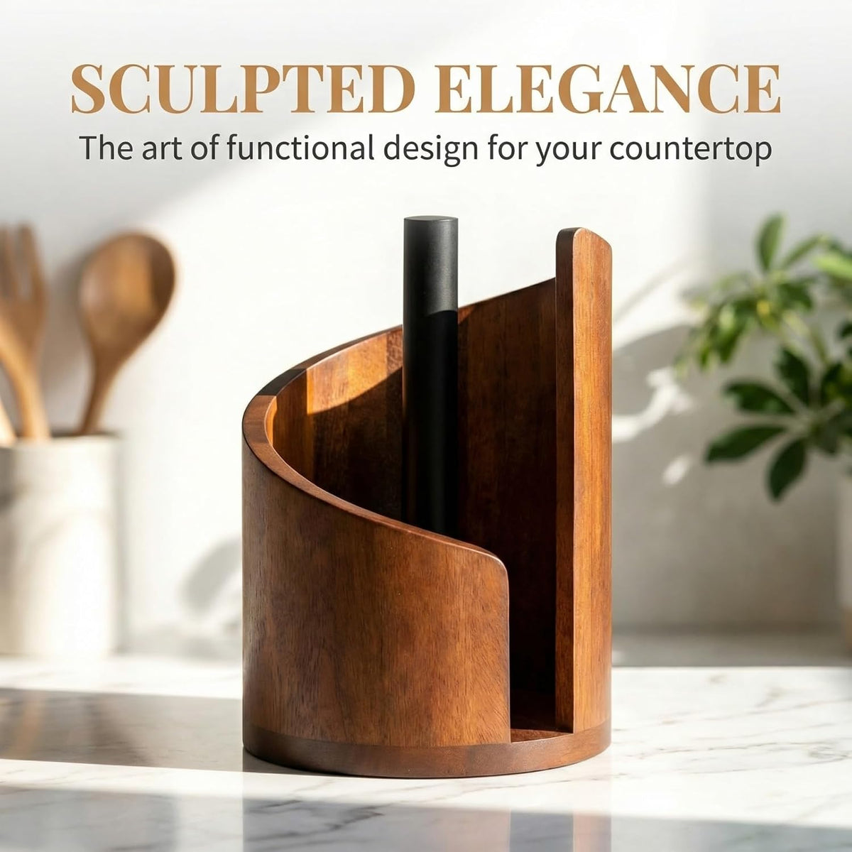Yamagata Tissue Holder for countertop use, Made of Mango Wood, Sturdy and Stable, Rustic Style Decoration for Kitchen