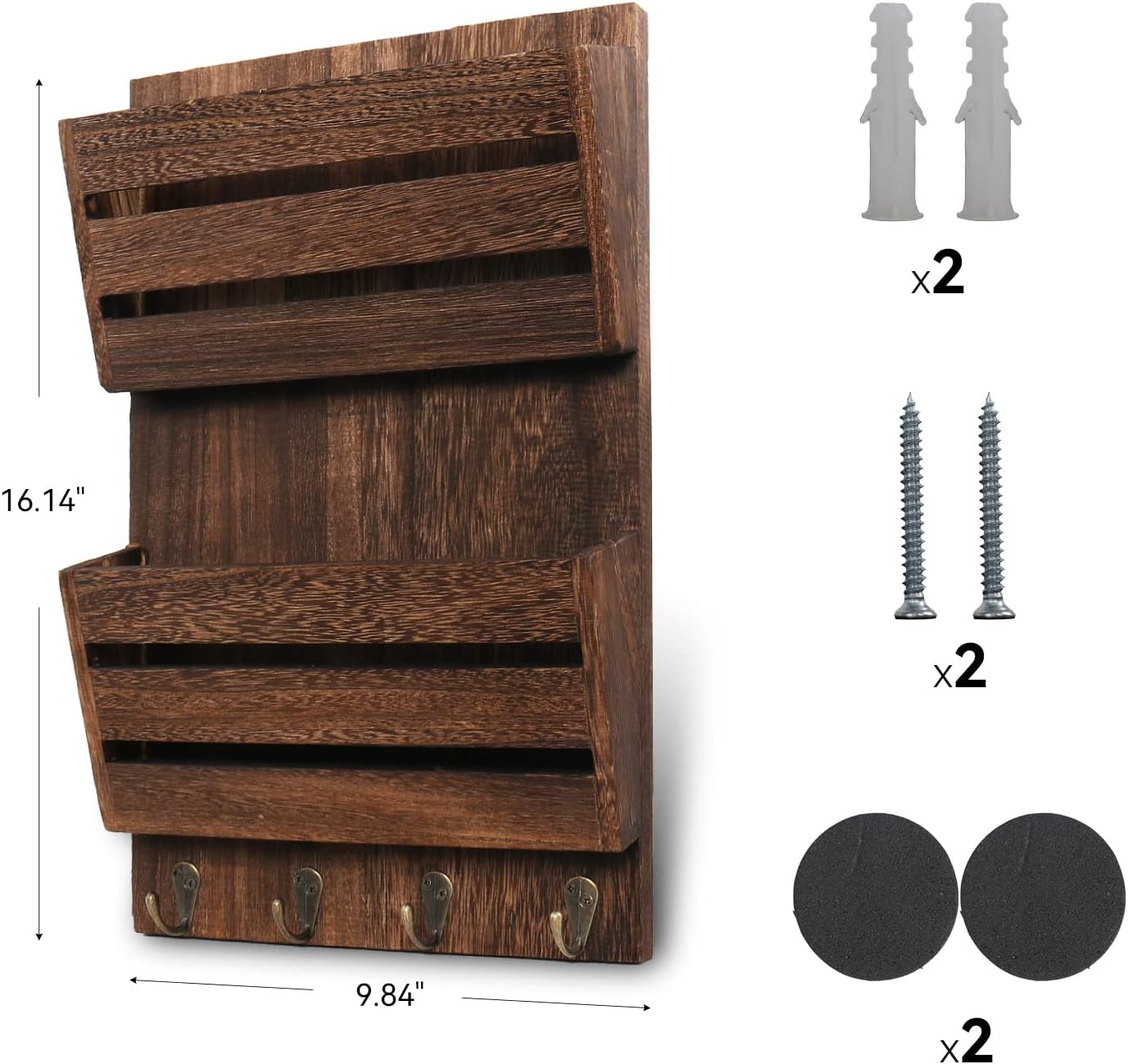 Rustic Wooden Hanging Mail Sorter Farmhouse Key Holder / Brown