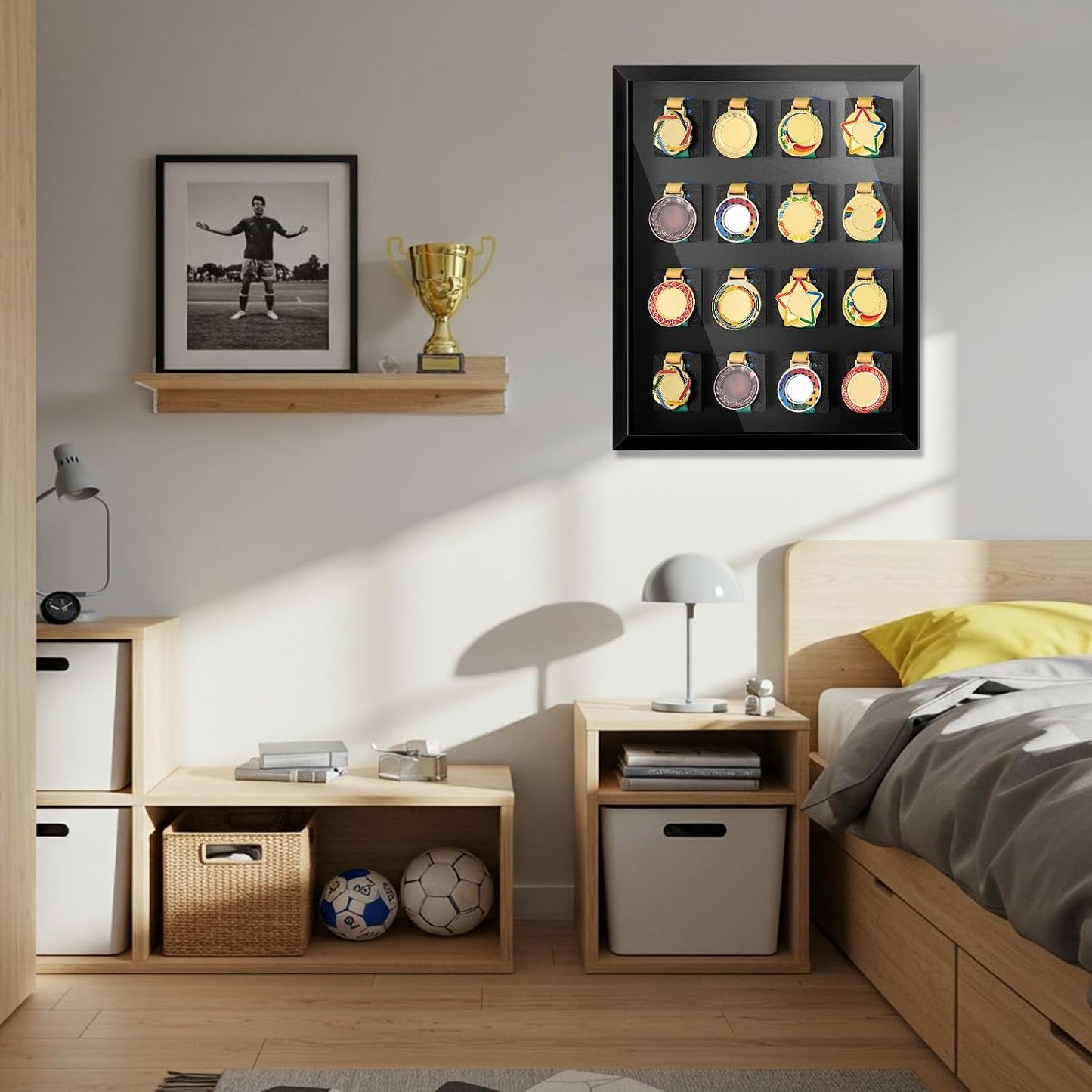 16 Medals 3D Large Medal Shadow Box Display Case with Glass Cover, Medal Holder Display Frame 98% UV Protection 23.6 x