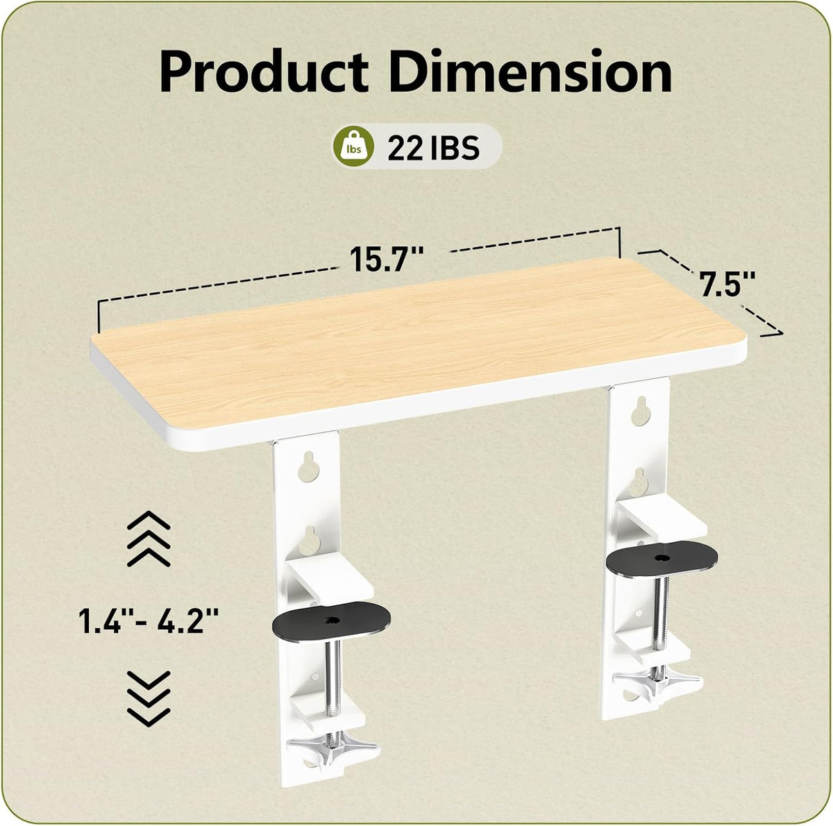 15.7"×7.5" Clamp-on Desk Extender, Monitor and Laptop Riser | Heavy-Duty Side/Top Desk Organizer Shelf, Adjustable