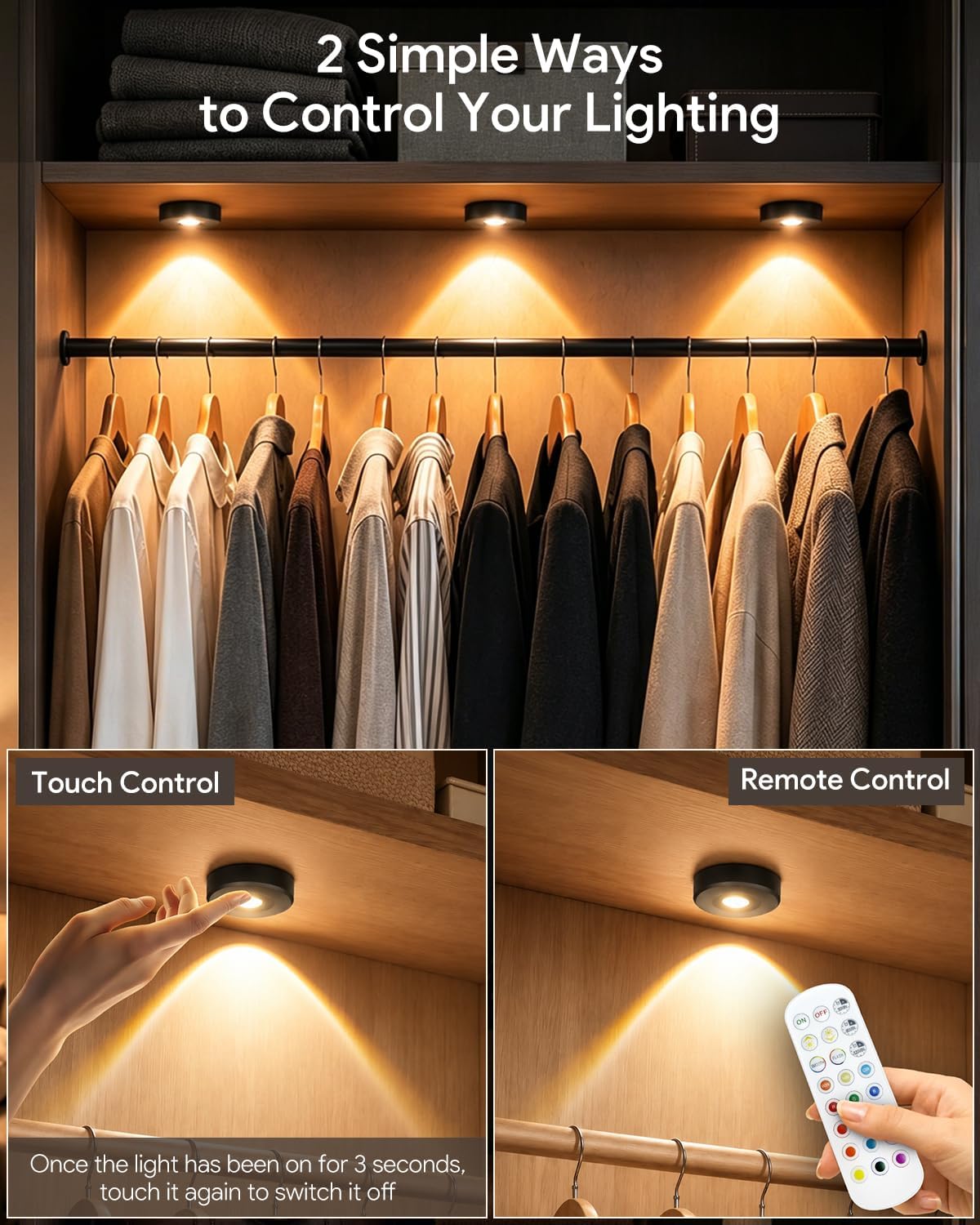 Yiliaw Under Cabinet Rechargeable Puck Lights with Remote Control,Multi-Use Under Cabinet Lighting for Kitchen