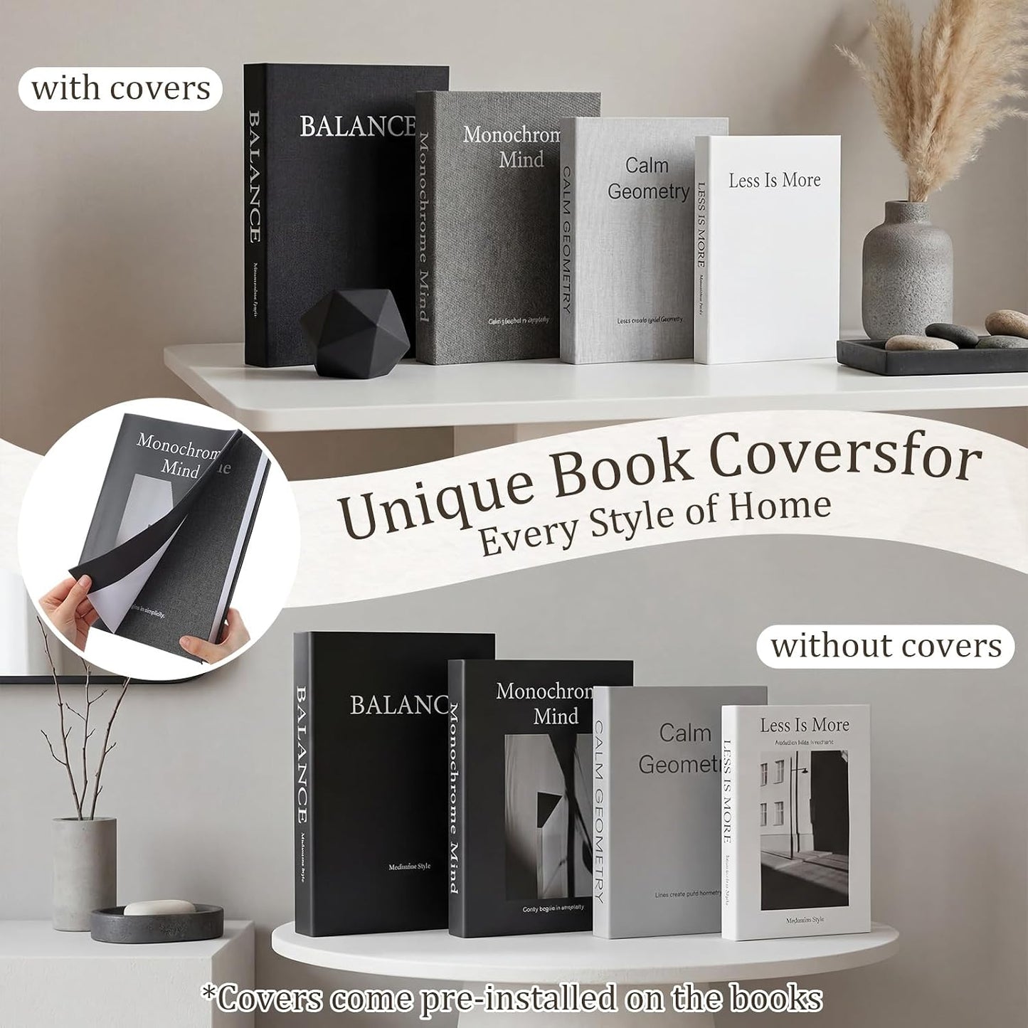 Decorative Books / Neutral / Black Gray White / Set of 8