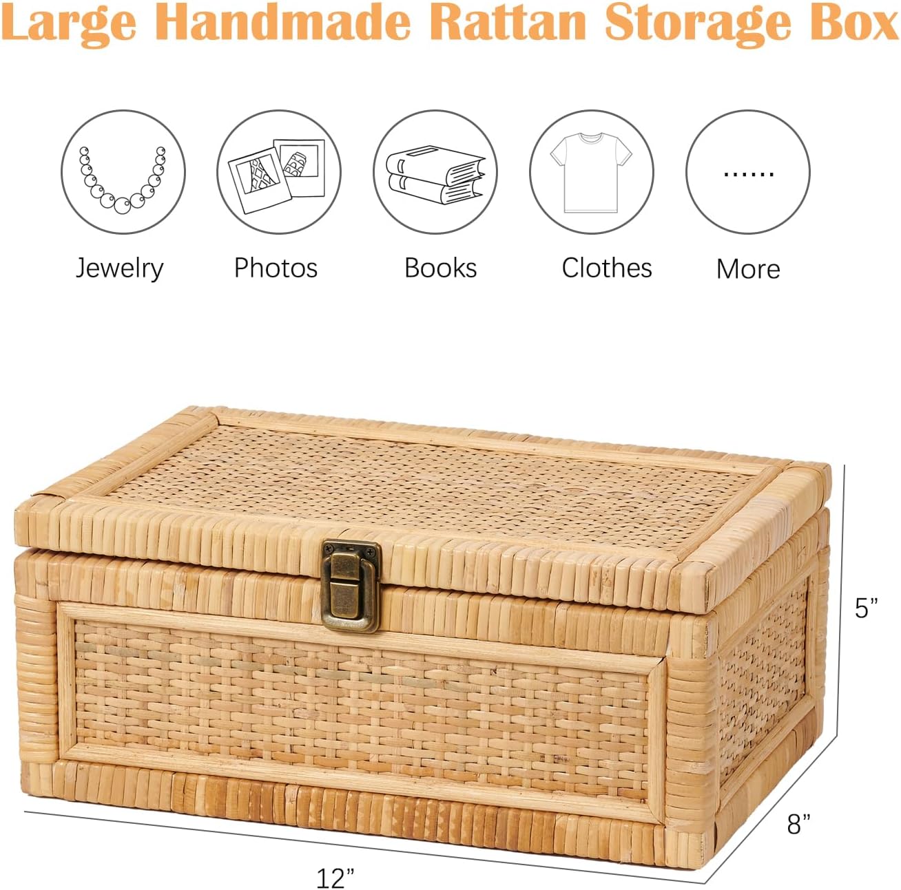 Lid Decorative Handmade Boho Rattan Baskets Woven Wicker Cane Bins Keepsake Memory Jewelry / Natural