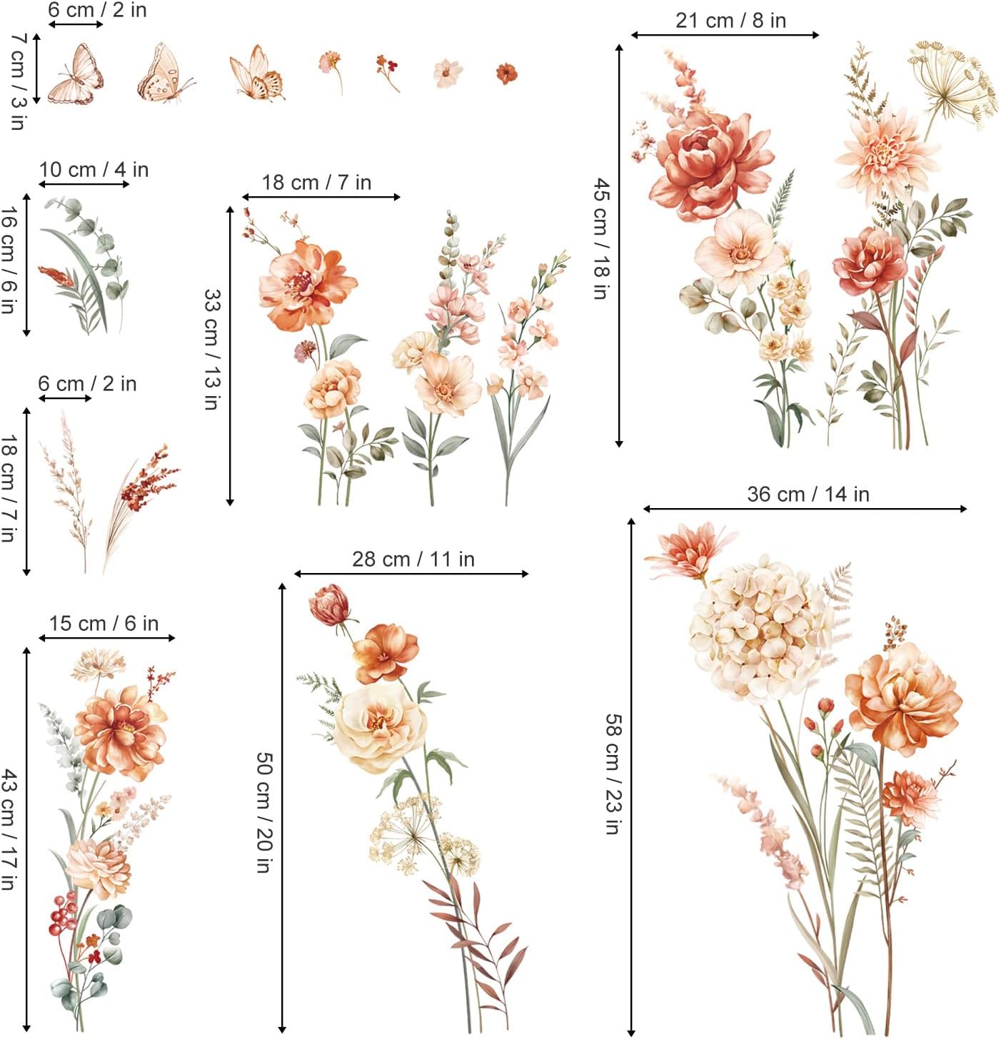 Boho Flower Wall Decals Wildflower Garden Floral Grass Wall Stickers Girls Bedroom Living Room