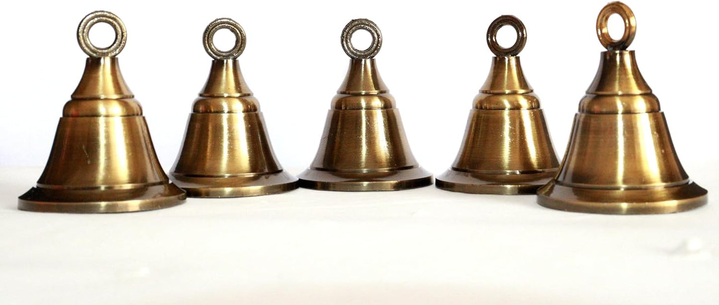 Solid Brass Pooja Bells with J Hook Home Decor Christmas Bell Wall Hanging Jingle Bell Ornaments New (24, Antique Look