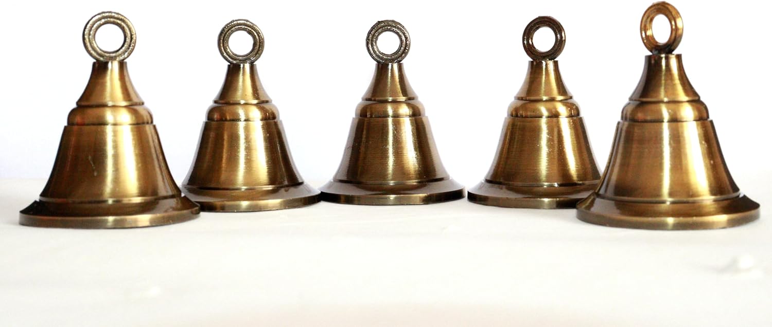 Solid Brass Pooja Bells with J Hook Home Decor Christmas Bell Wall Hanging Jingle Bell Ornaments New (24, Antique Look