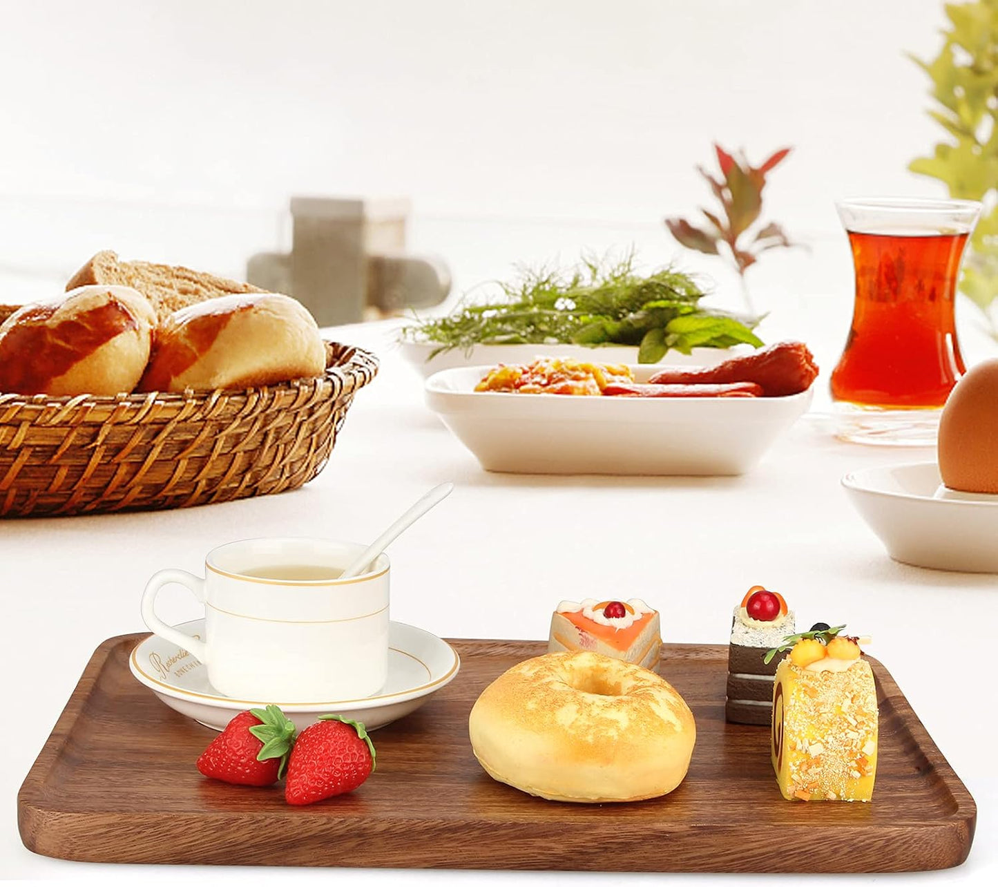 Large Wood Serving Trays Decor Long Charcuterie Cheese Boards Acacia Rectangle / 14 x 10 x 0.8