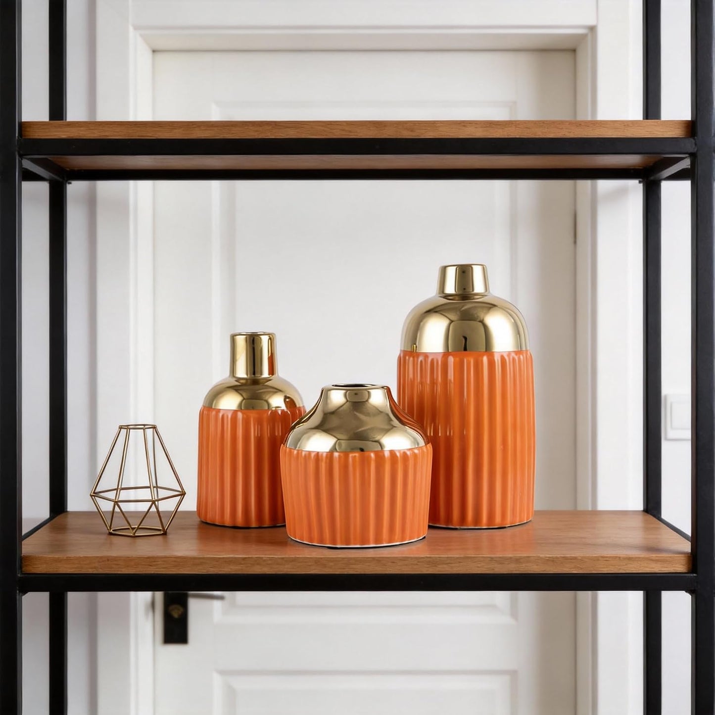 Gold Ceramic Vase 3-Piece Set / Og / Orange