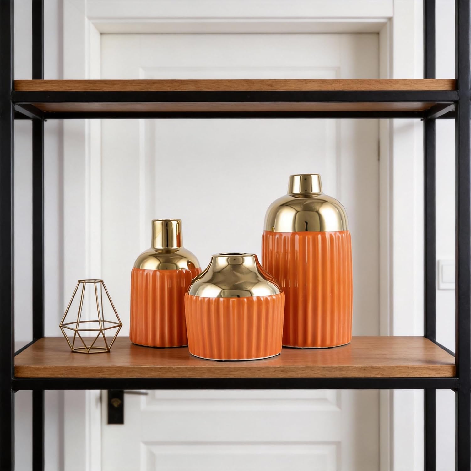 Gold Ceramic Vase 3-Piece Set / Og / Orange