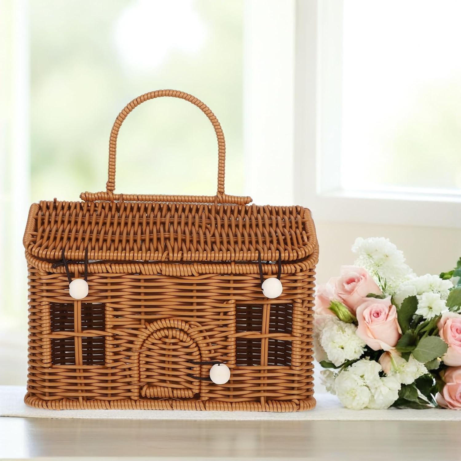 Small Rattan Storage Basket Woven Sundries Basket / Brown