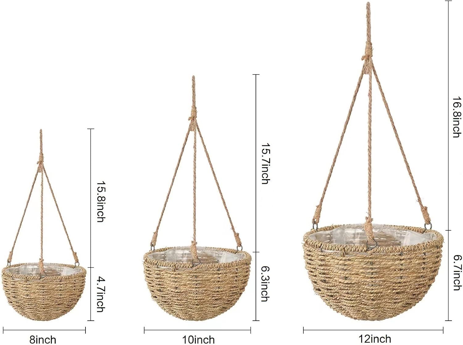 Handmade of Seagrass Round Planter Pots Decor / Natural / Set of 3