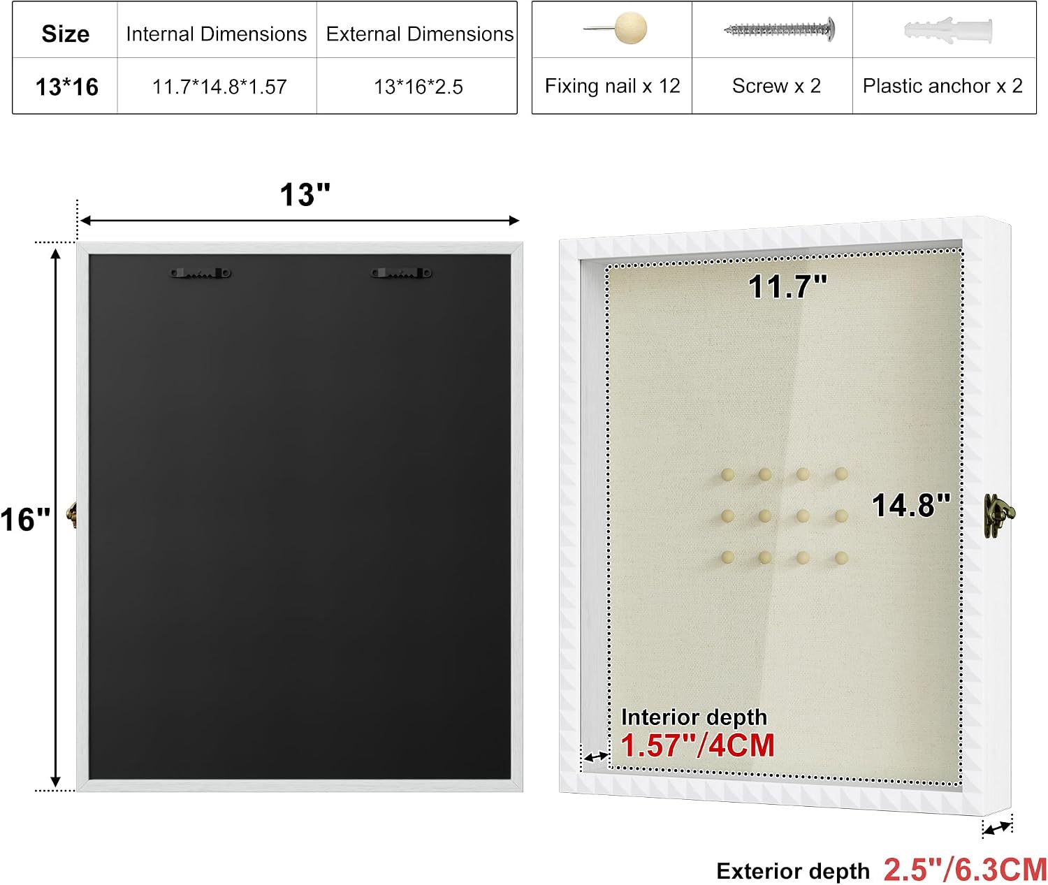 SZQINJI Shadow Box Frame 13x16 Deep Large Memory Box Display Cases, White | Shadow Box, Front Opening Vintage Lock