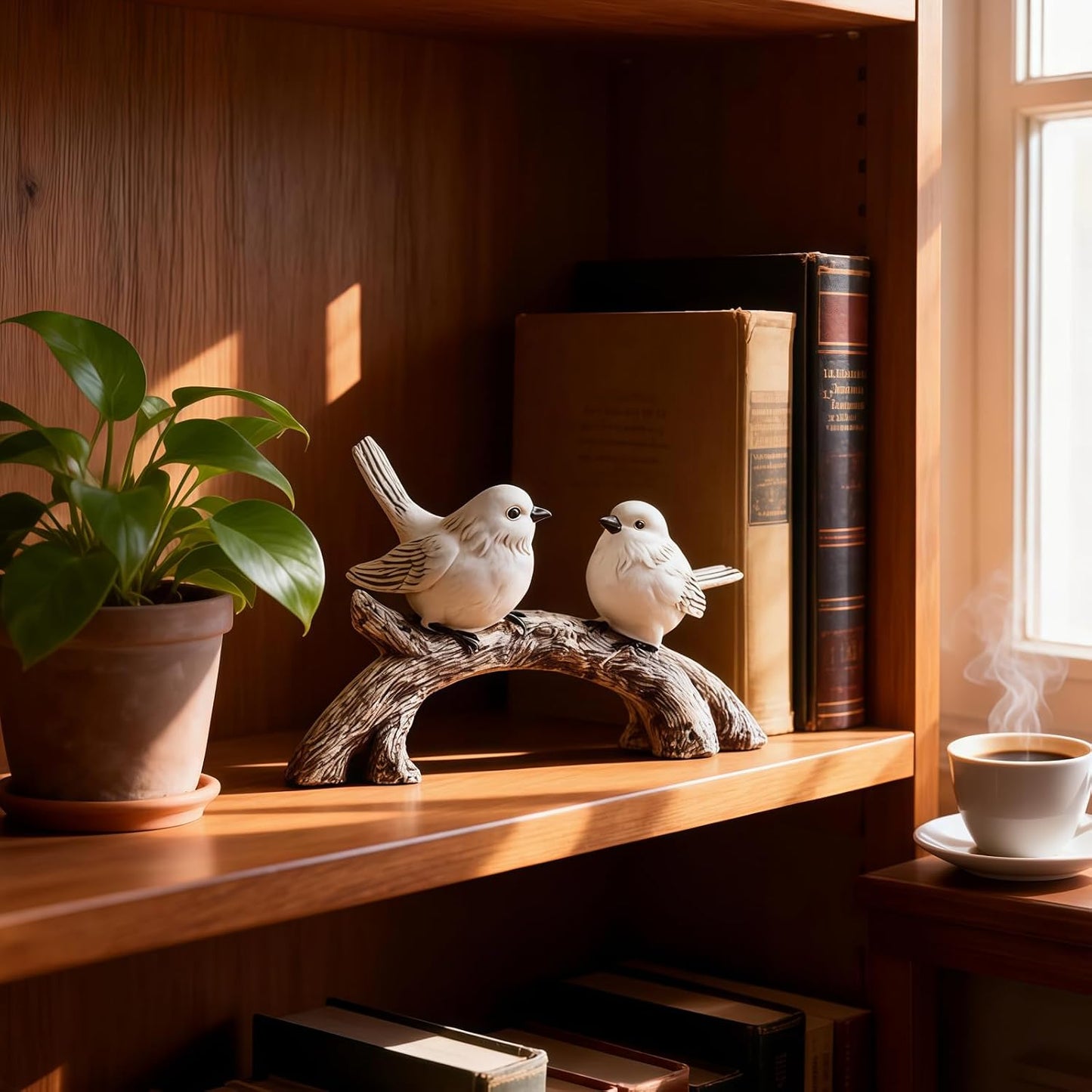 Handcrafted Couple Bird Statue / White