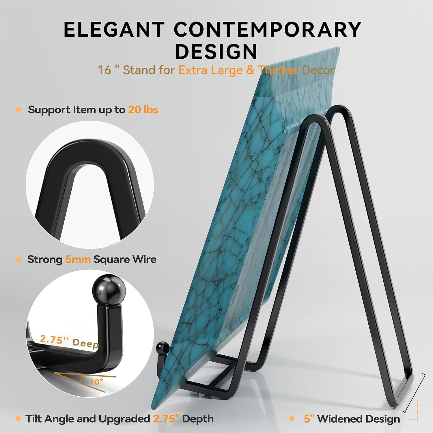 IPAME 16 Inch Heavy Duty Plate Stand (2 Pack) - Metal Display Easel for Large Plates, Picture Frames, Signs, Posters