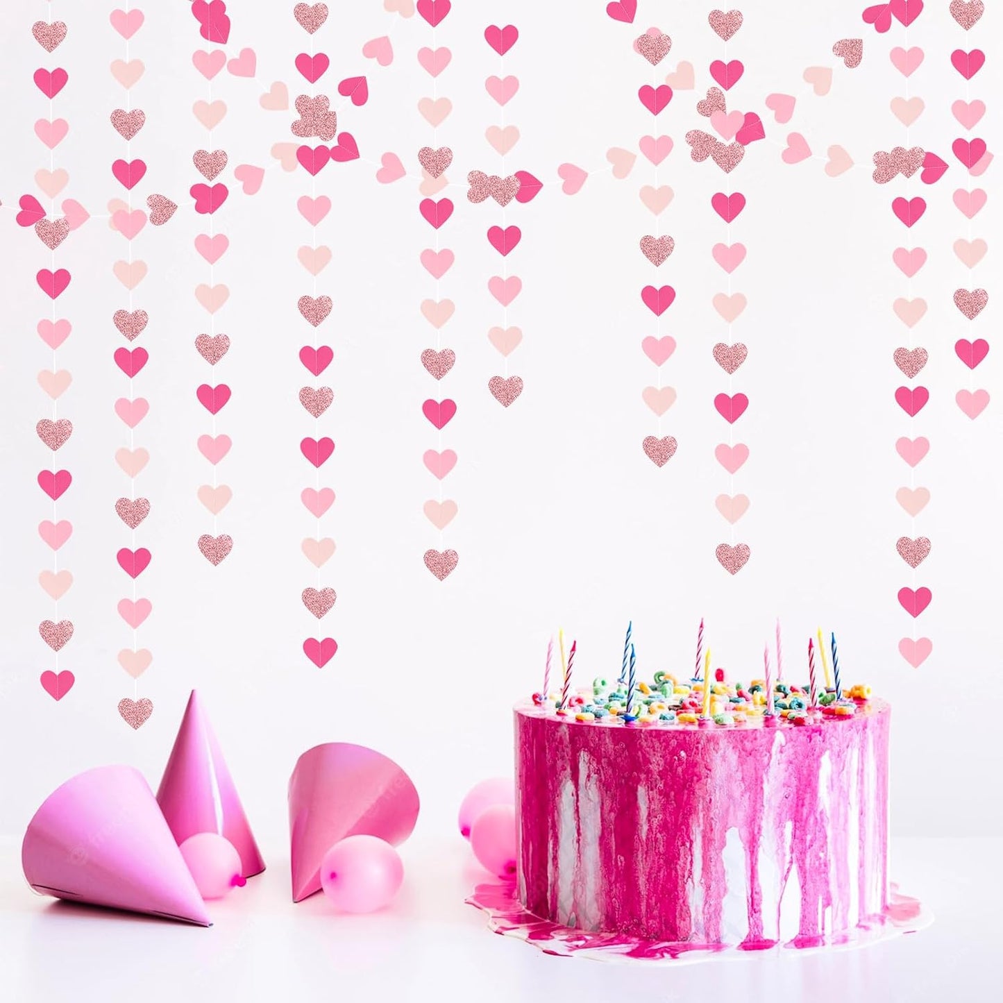 Hot-Pink Rose-Gold Party Decorations Heart-Garland / Pink Rose Gold / 52 Inch