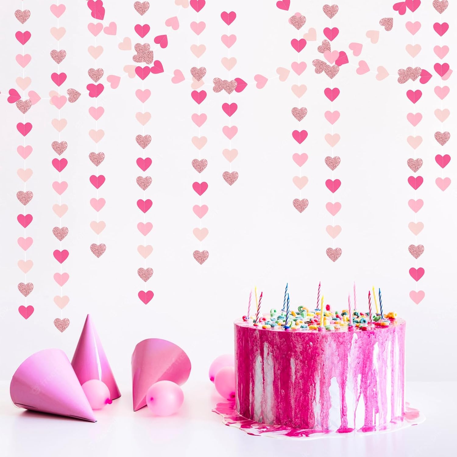 Hot-Pink Rose-Gold Party Decorations Heart-Garland / Pink Rose Gold / 52 Inch