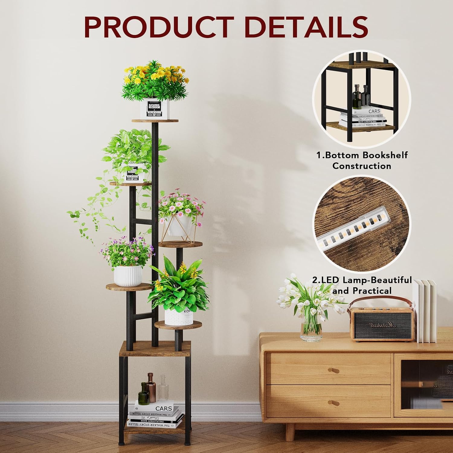 Plant Stand Indoor with Grow Light,6-Tiered Tall Plant Stand Indoor, Metal Plant Shelf with Adjustable Light, Ideal for