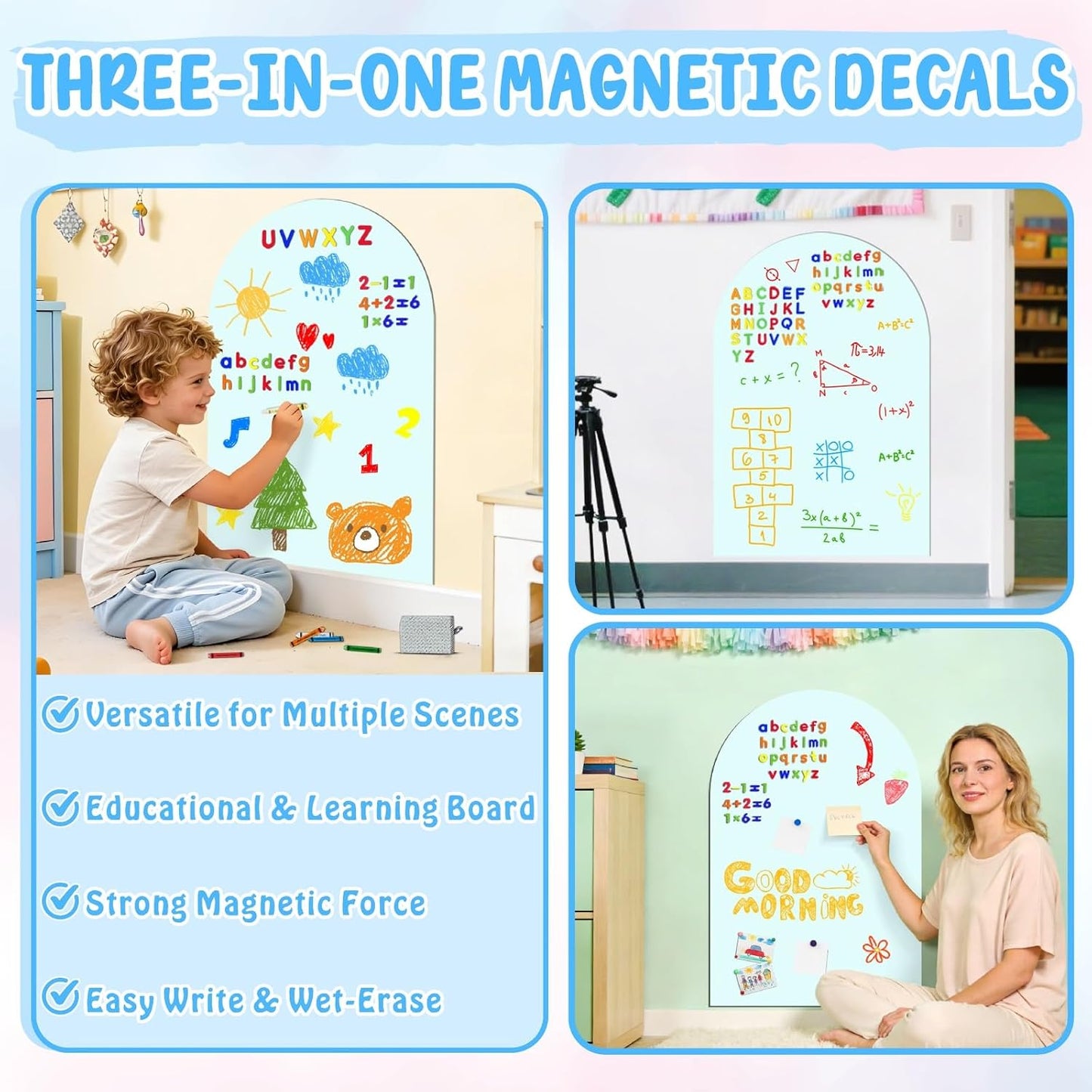 Arch Magnetic Wall Decal Magnet Chalk Board for Kids Peel and Stick Self Adhesive Magnetic / Blue