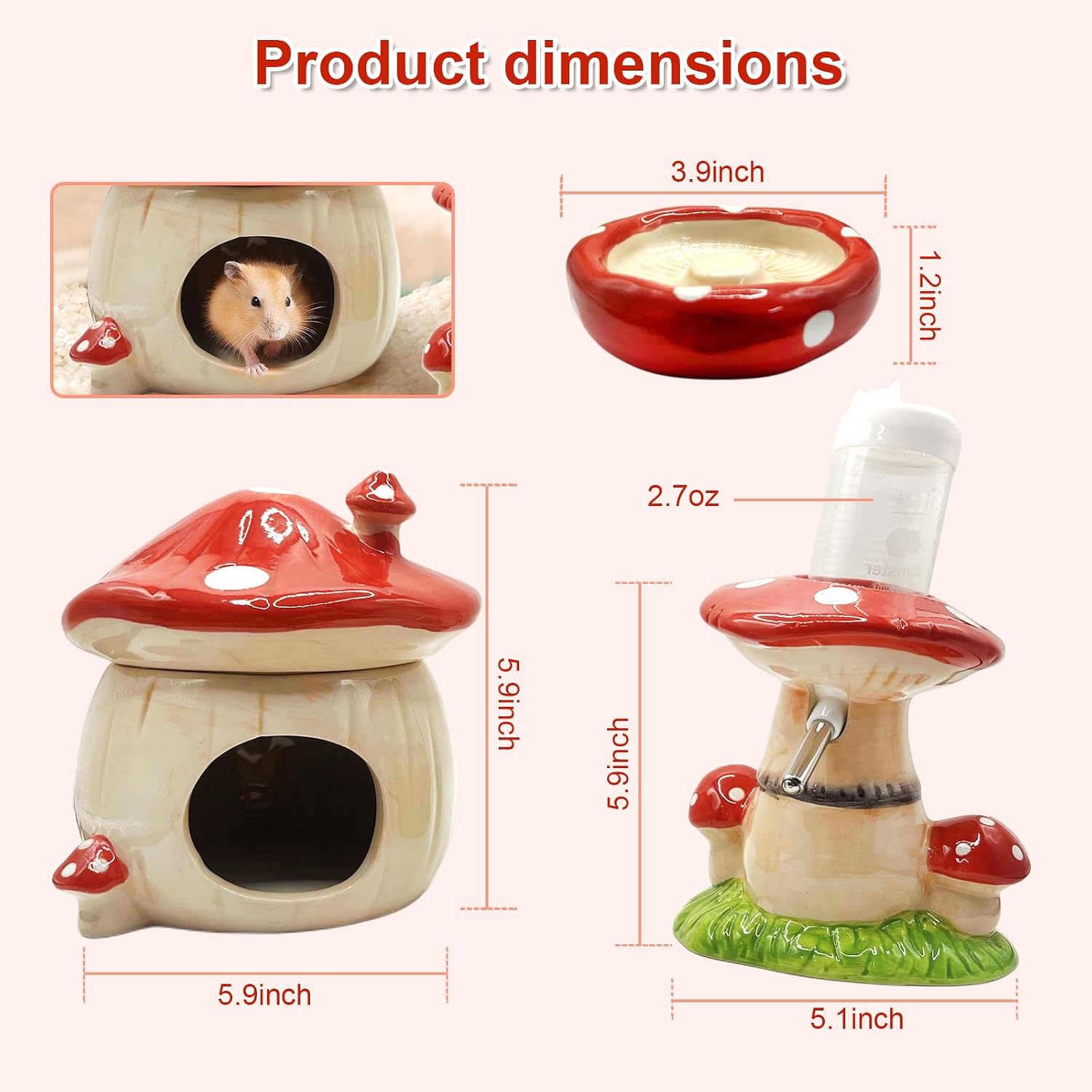 Stand / Mushroom Ceramic Hamster Hideout / Red