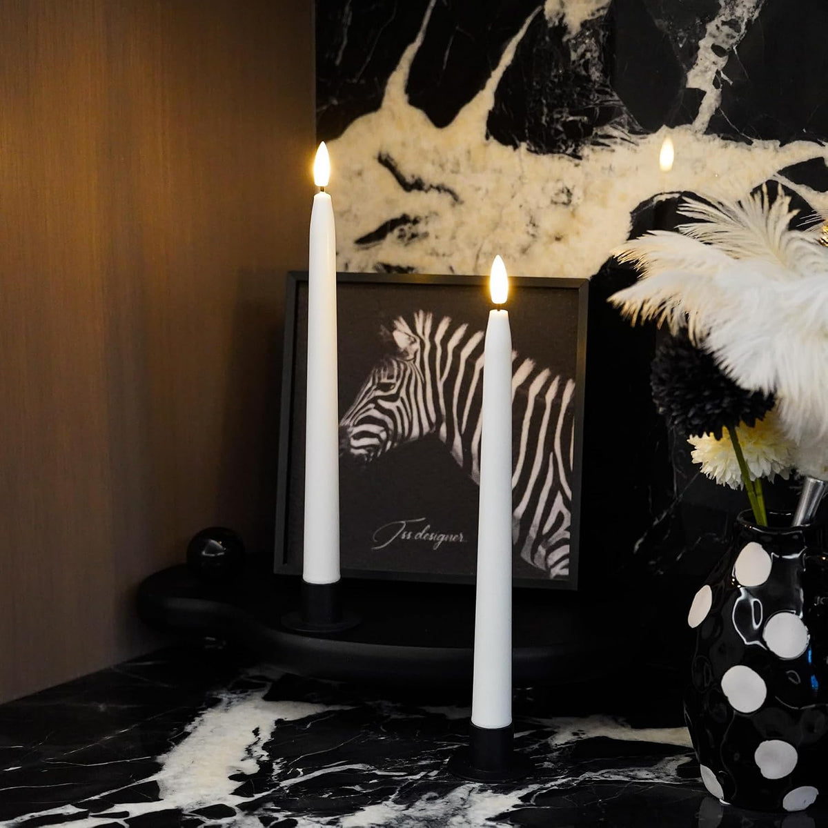 Rhytsing 11 inches White Flameless Taper Candles with Timer, Battery Operated Led Candle Sticks Real Wax Finished for