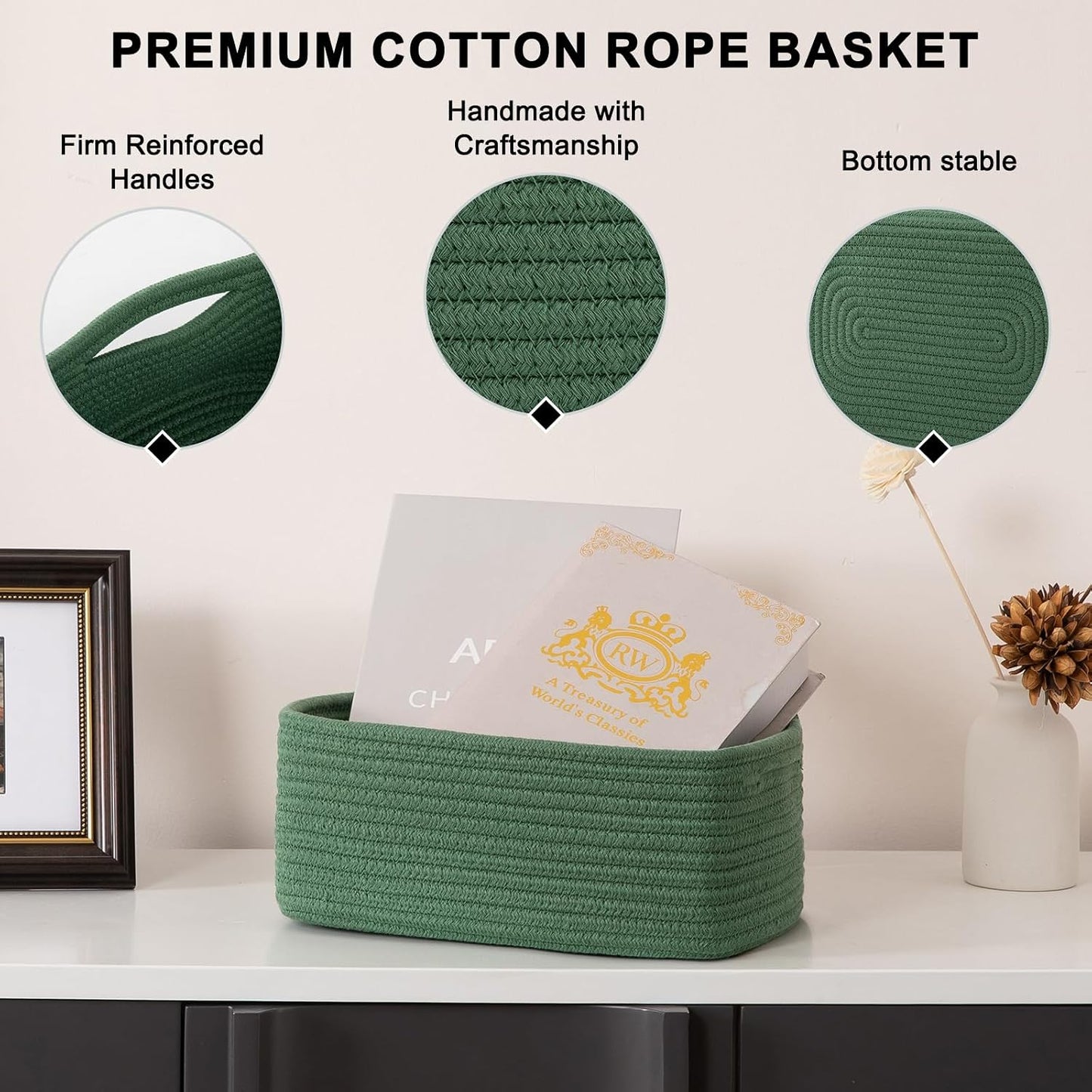 Mini Woven Rope Storage Bins for Towels / Green / 11.81''lx7.87''wx4.72''h / Set of 4