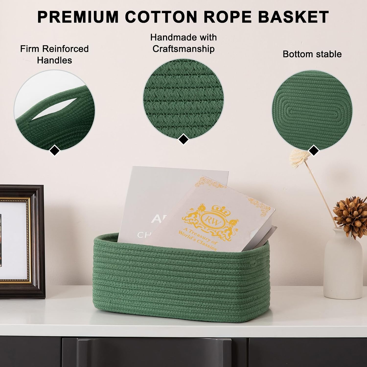 Mini Woven Rope Storage Bins for Towels / Green / 11.81''lx7.87''wx4.72''h / Set of 4