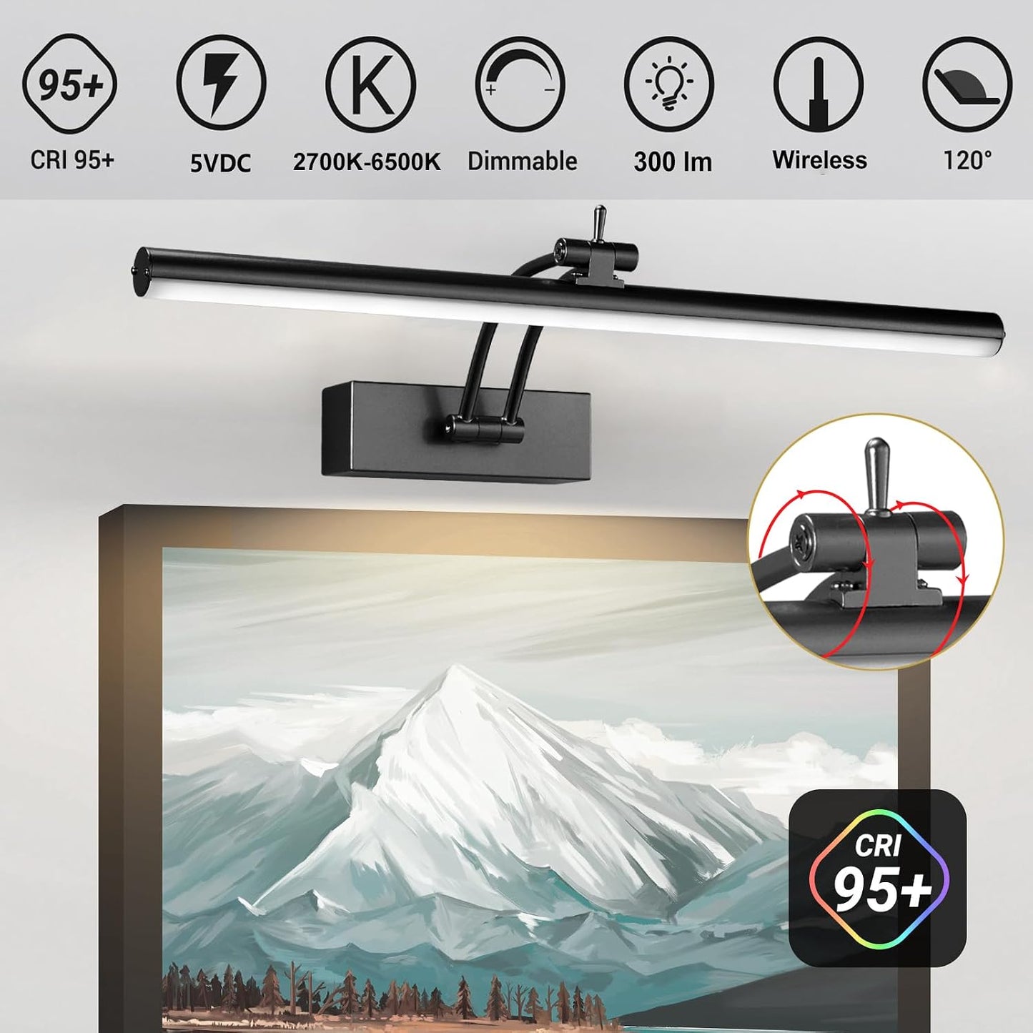 Yuichoy 2 Pack Picture Lights for Wall Battery Operated, 16 inch Wireless Art Lighting for Painting, 6 Colors Picture