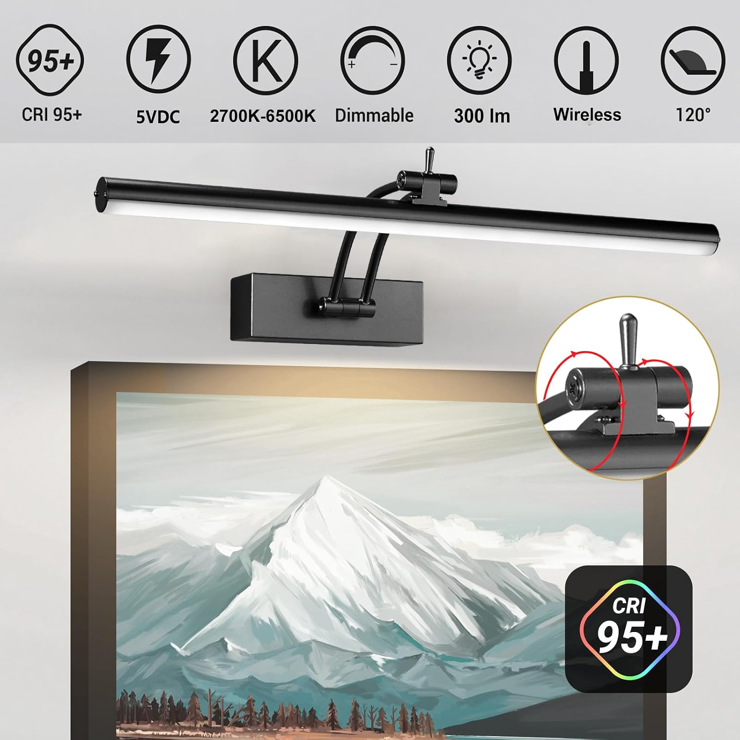 Yuichoy 2 Pack Picture Lights for Wall Battery Operated, 16 inch Wireless Art Lighting for Painting, 6 Colors Picture