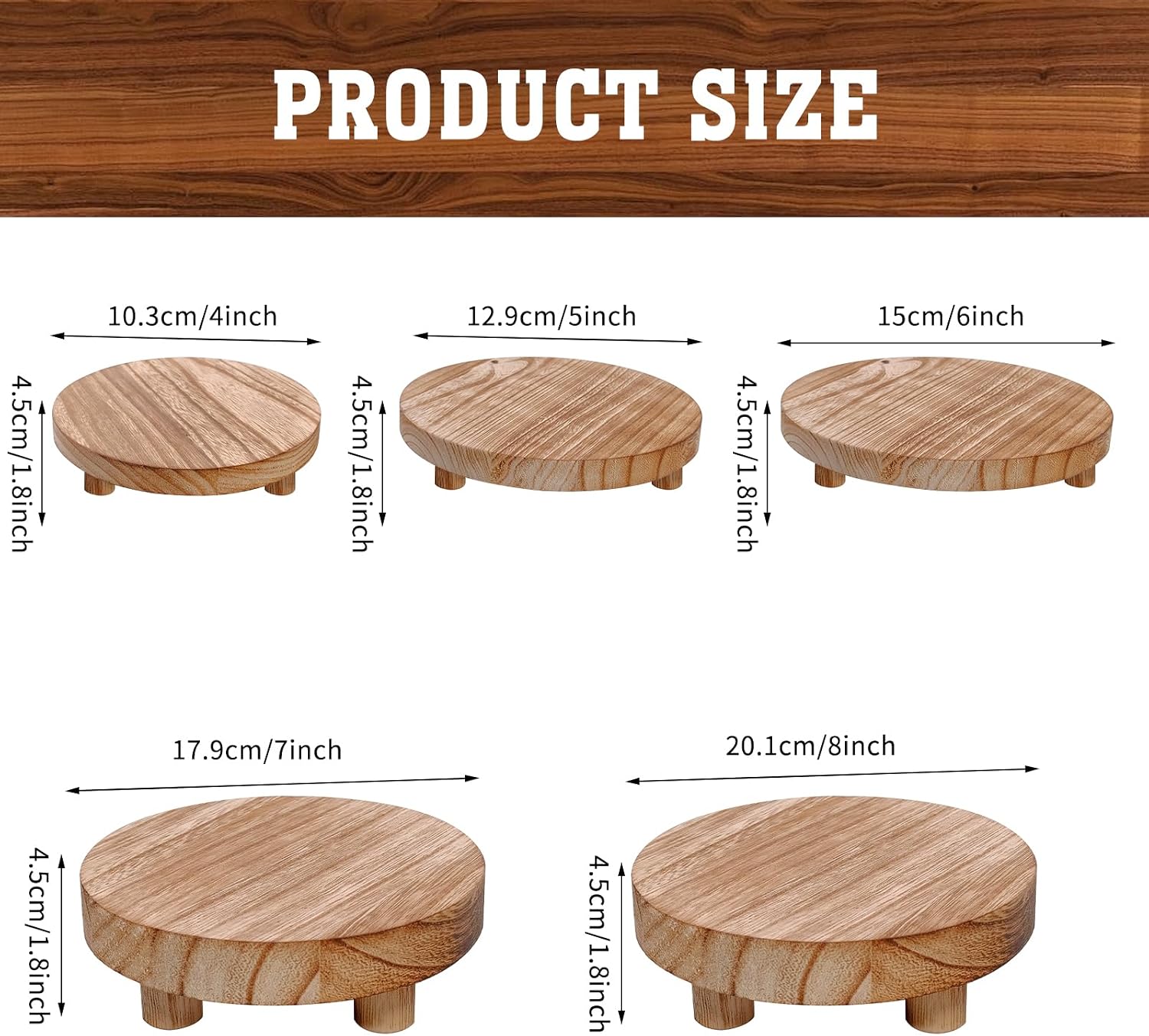 Wooden Risers for Display 5 Sizes Round Mini Riser Holder Wood Pedestal Stand for Display / Set of 5