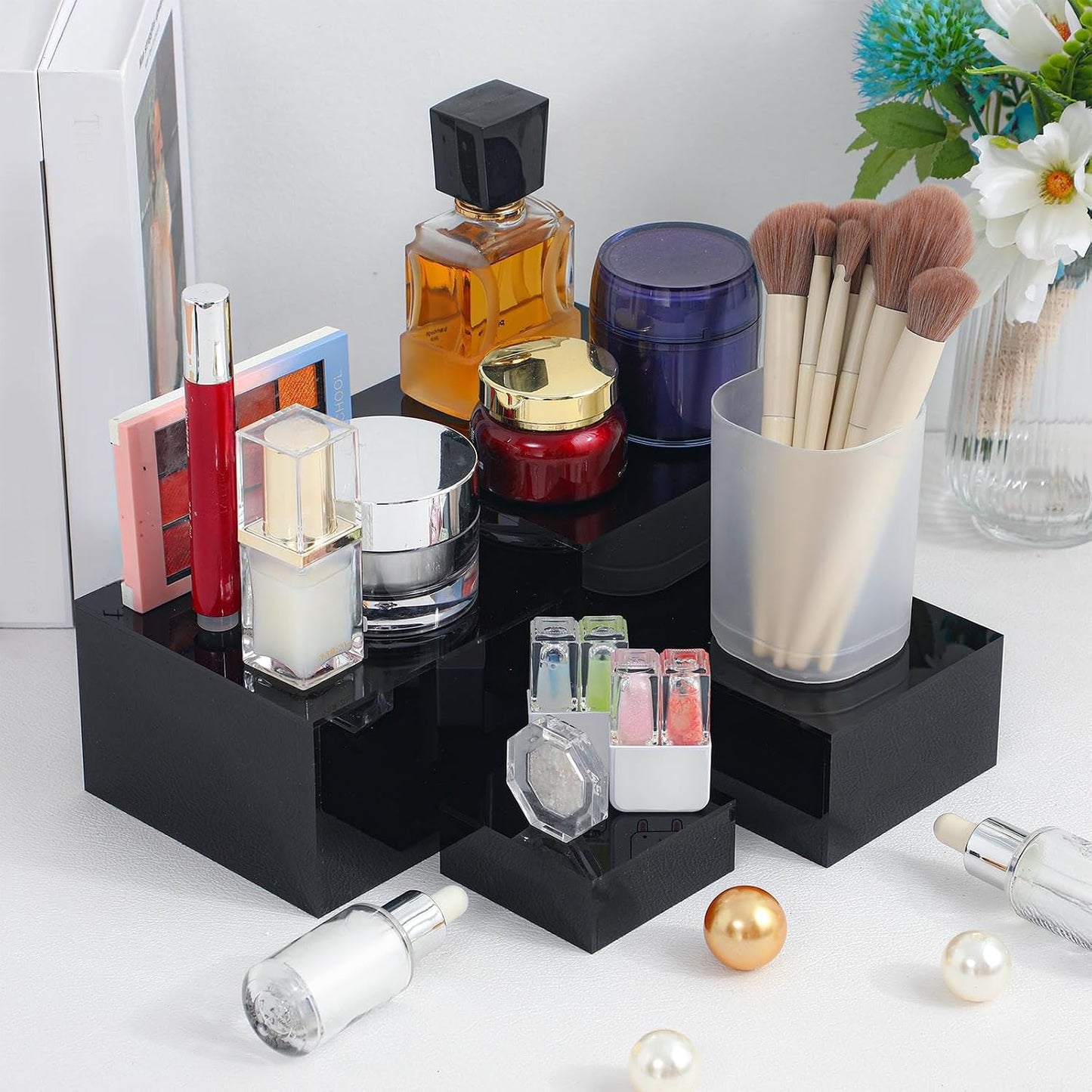 Acrylic Risers for Display Acrylic Cube Boxes Risers / 3 To 8 Inch / Square / Black / Set of 6