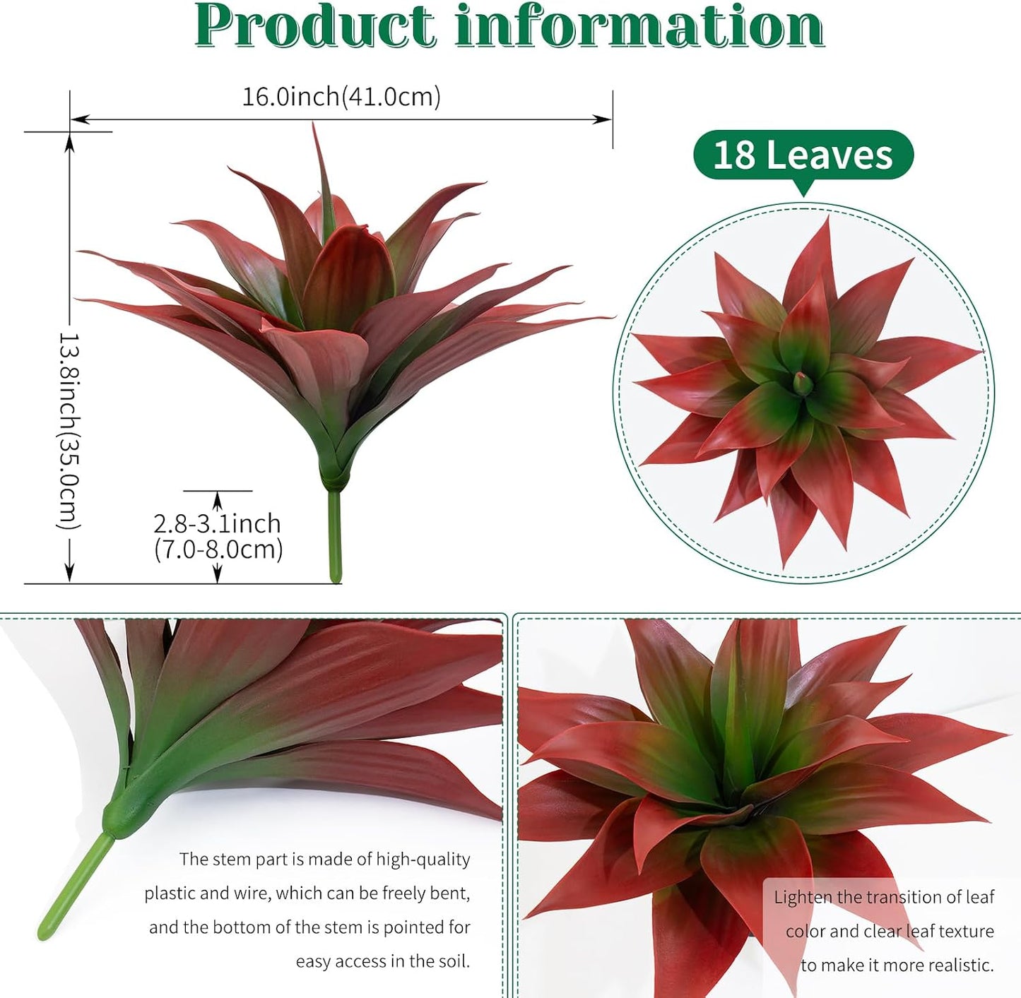 Artificial Agave Plant / Red / 16 / 16 Inch / Set of 2