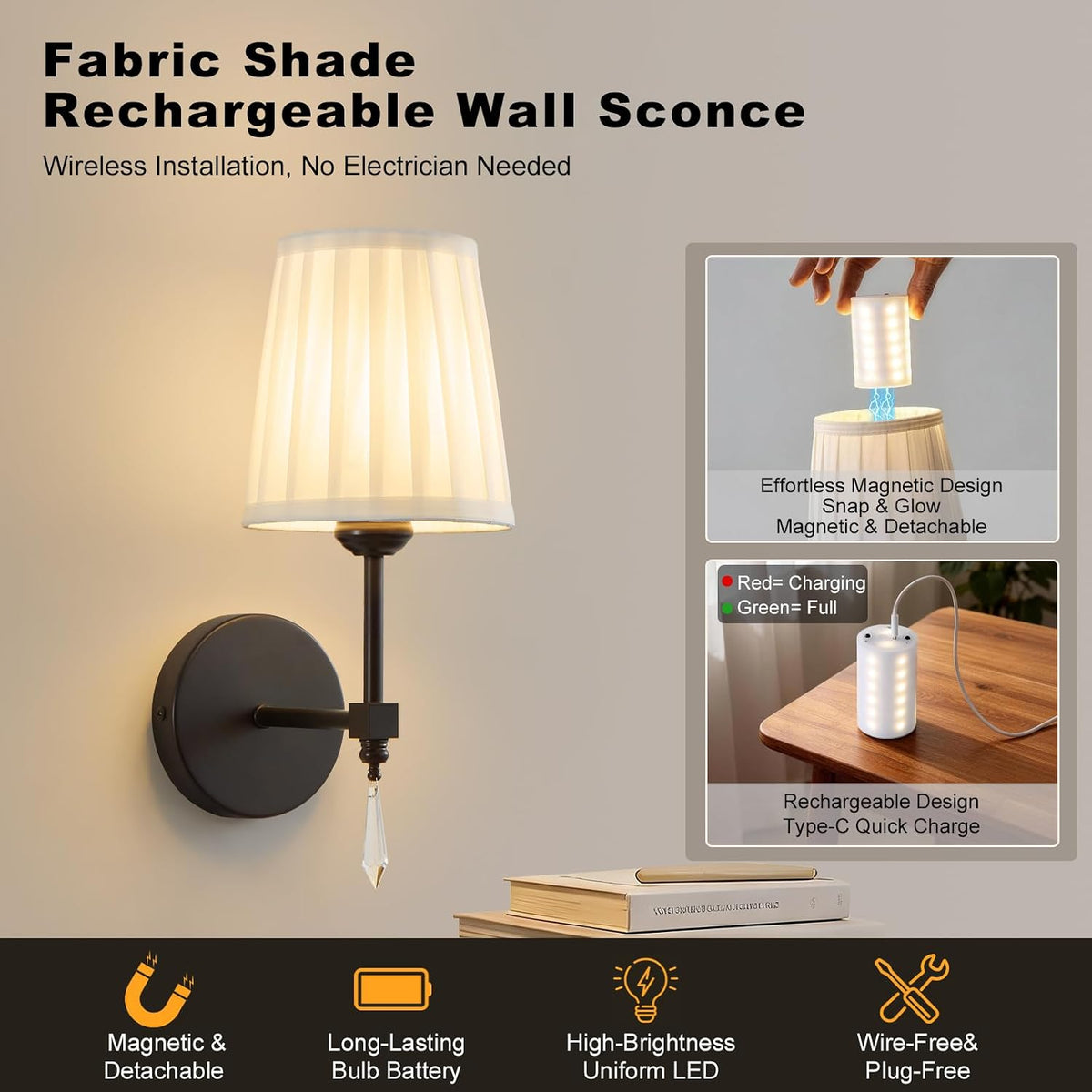 Black Battery Operated Wall Sconce,10000 Mah Rechargeable Wall Sconces set of 2 With Remote,3CCT and 12 RGB Sconces