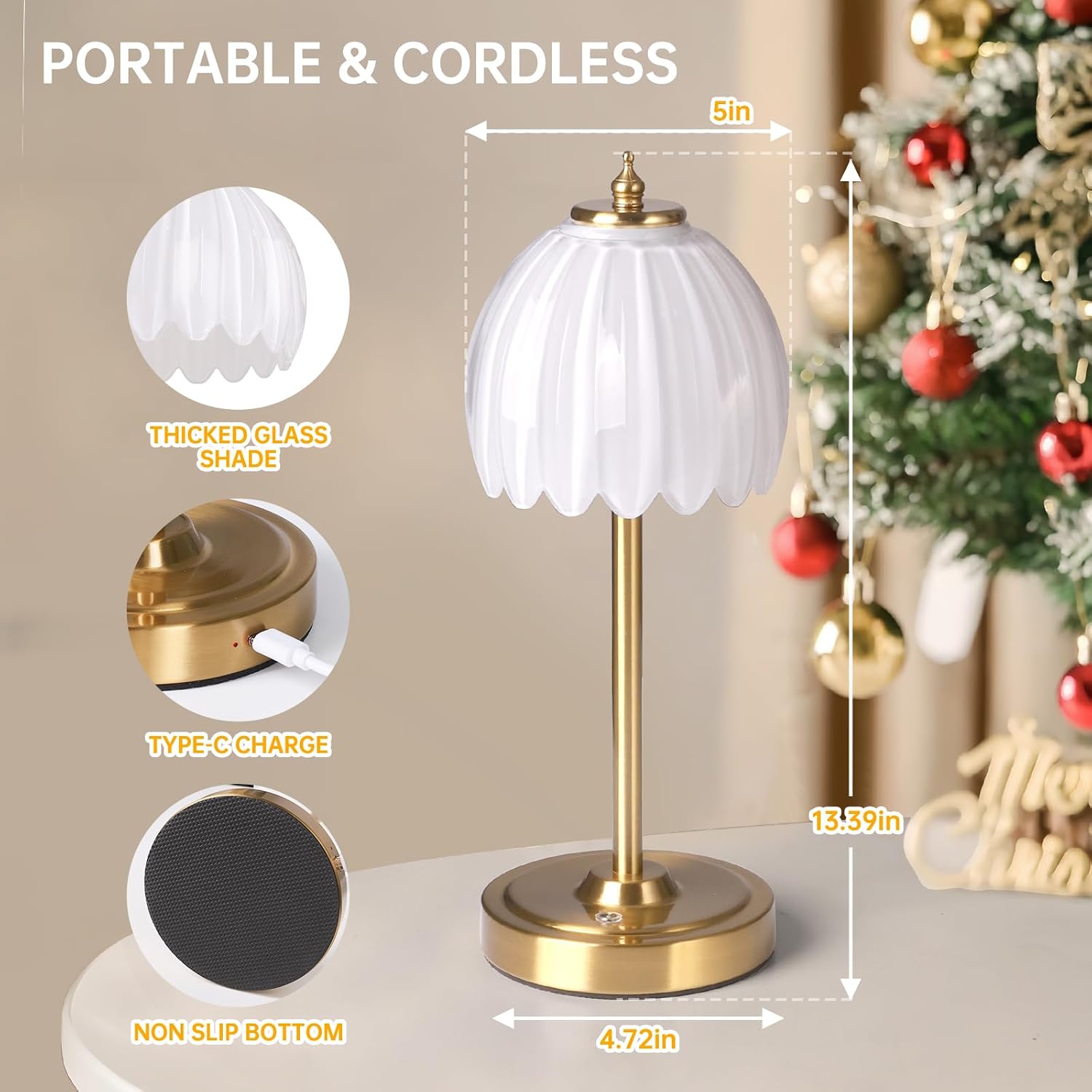 Shenmoyl Set of 2 Tulip Table Lamp with 5000mAh Battery & Touch Control, Cordless Table Lamp with 3 Colors, Dimmable