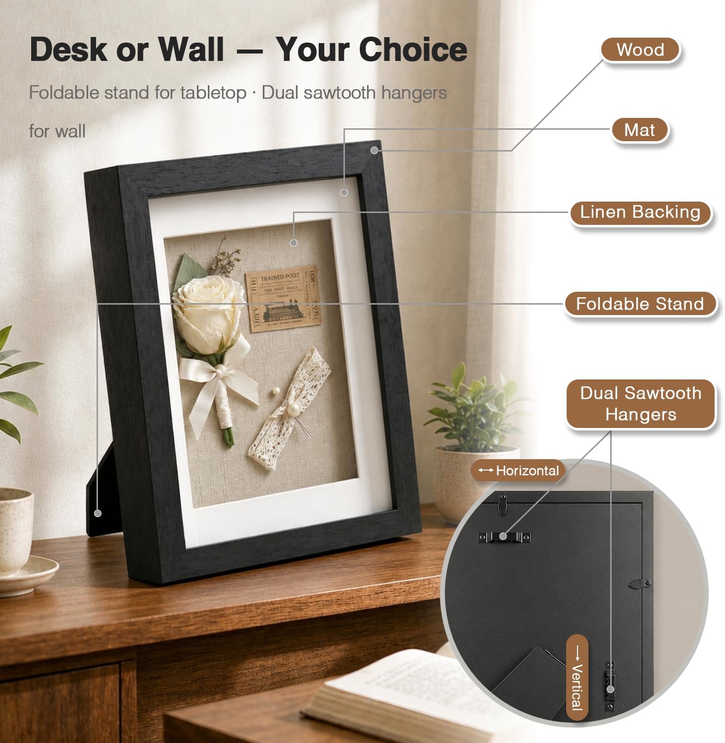 11x14 Shadow Box Picture Frame, 4-Pack Linen Back, with Mat, Black | Wooden Display Cases, 3 Ways to Display, Acid-Free