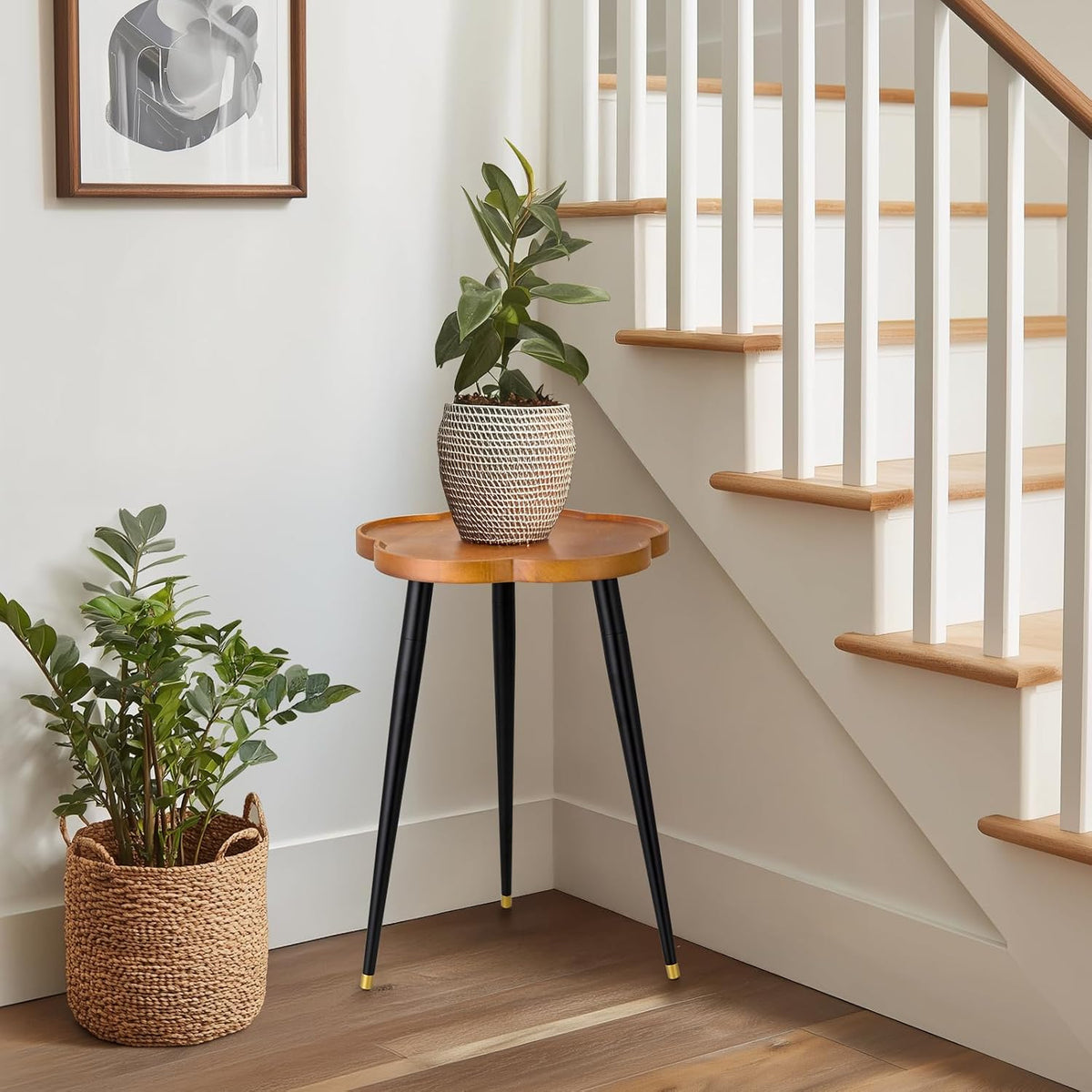 KINNARY Plant Stand Indoor, Wood Plant Table Plant Holder with Raised Design,Heavy Duty Metal Flower Pot Stand, Mid