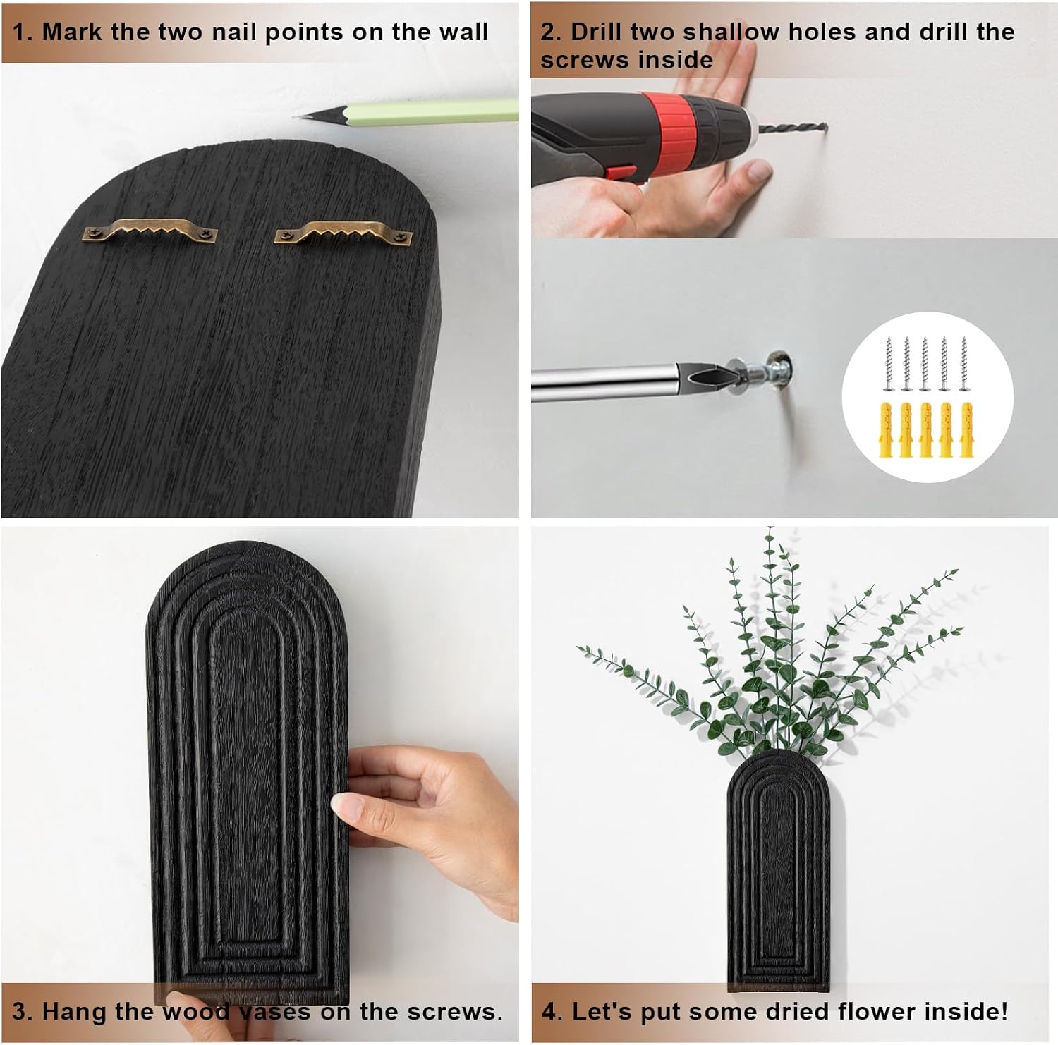 Wood Wall Hanging Planters / Black