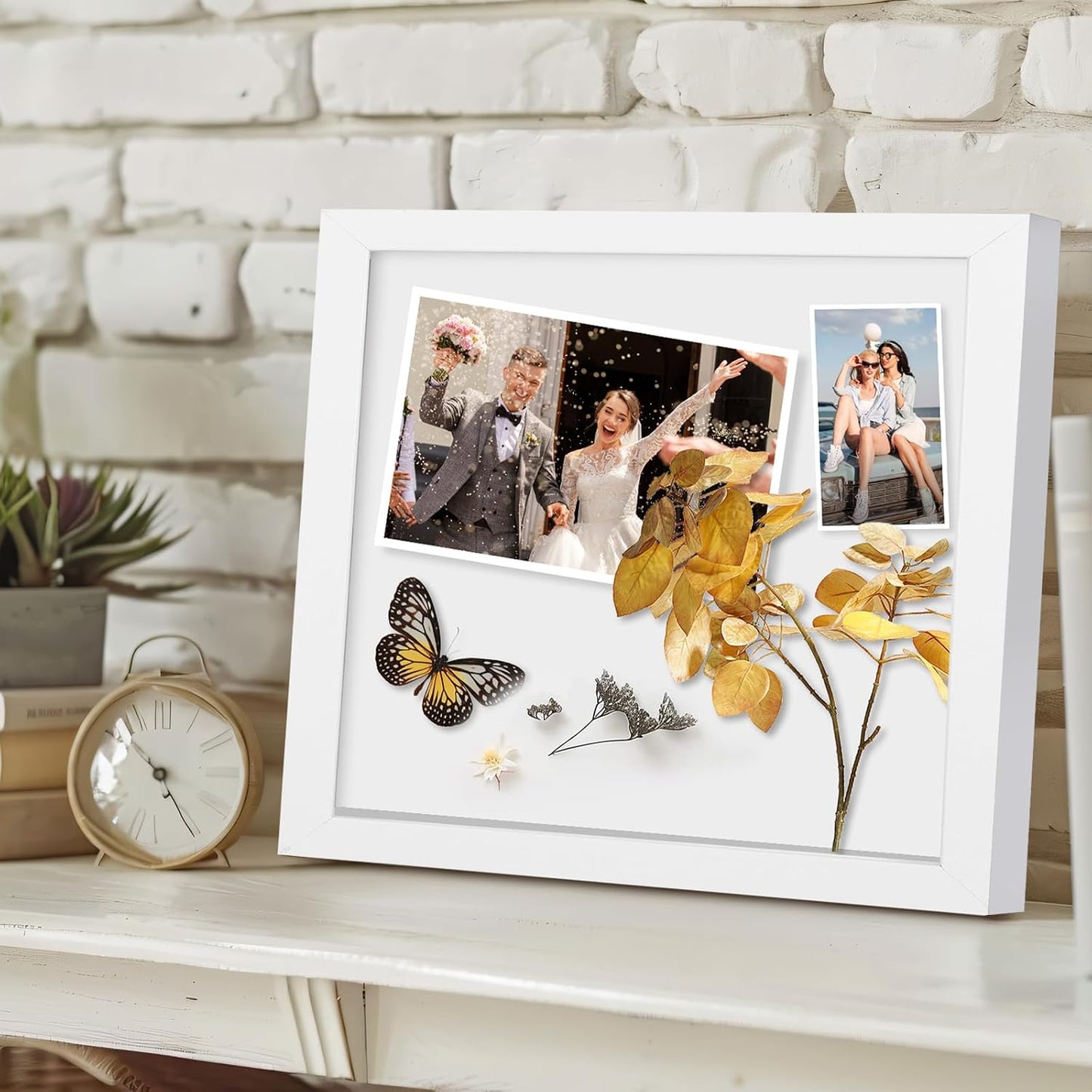 Muzilife 8x10 Shadow Box 3D Picture Frames, Wood & Glass, 3 Pack, White | FSC-Certified MDF | With Stand | Tabletop or