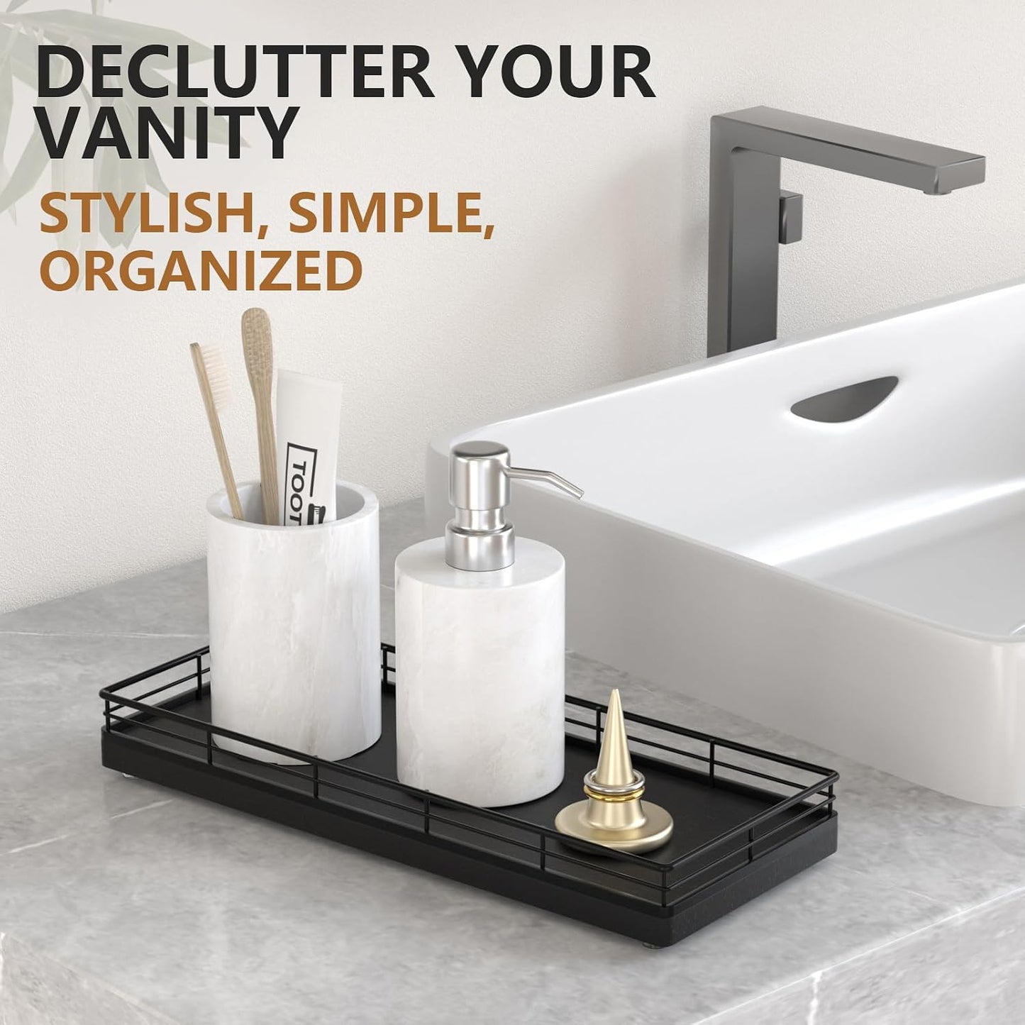 Oak Wood Vanity Tray / Black / 11 x 4.5 x 1.5