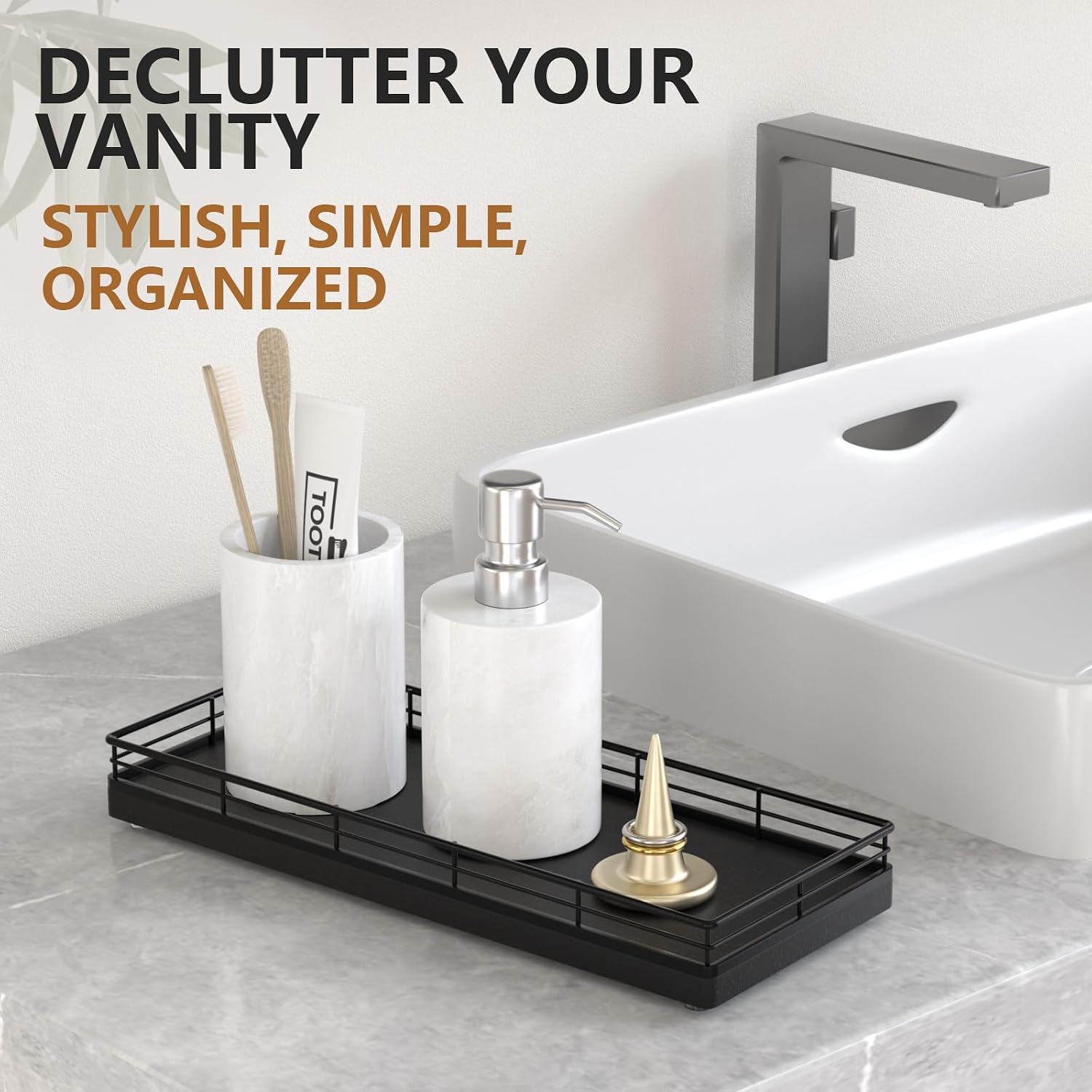 Oak Wood Vanity Tray / Black / 11 x 4.5 x 1.5