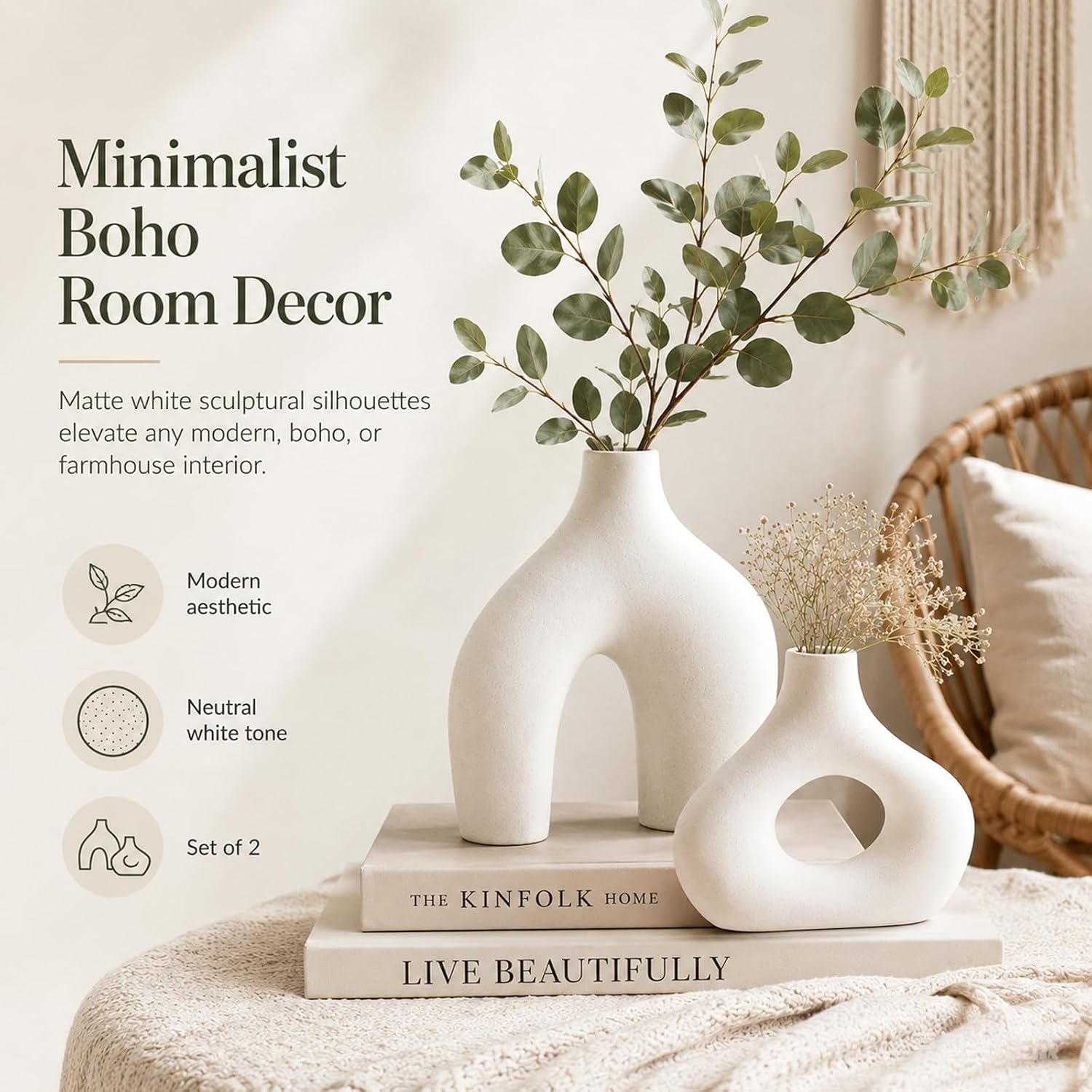 Ceramic Donut Vase Set / White