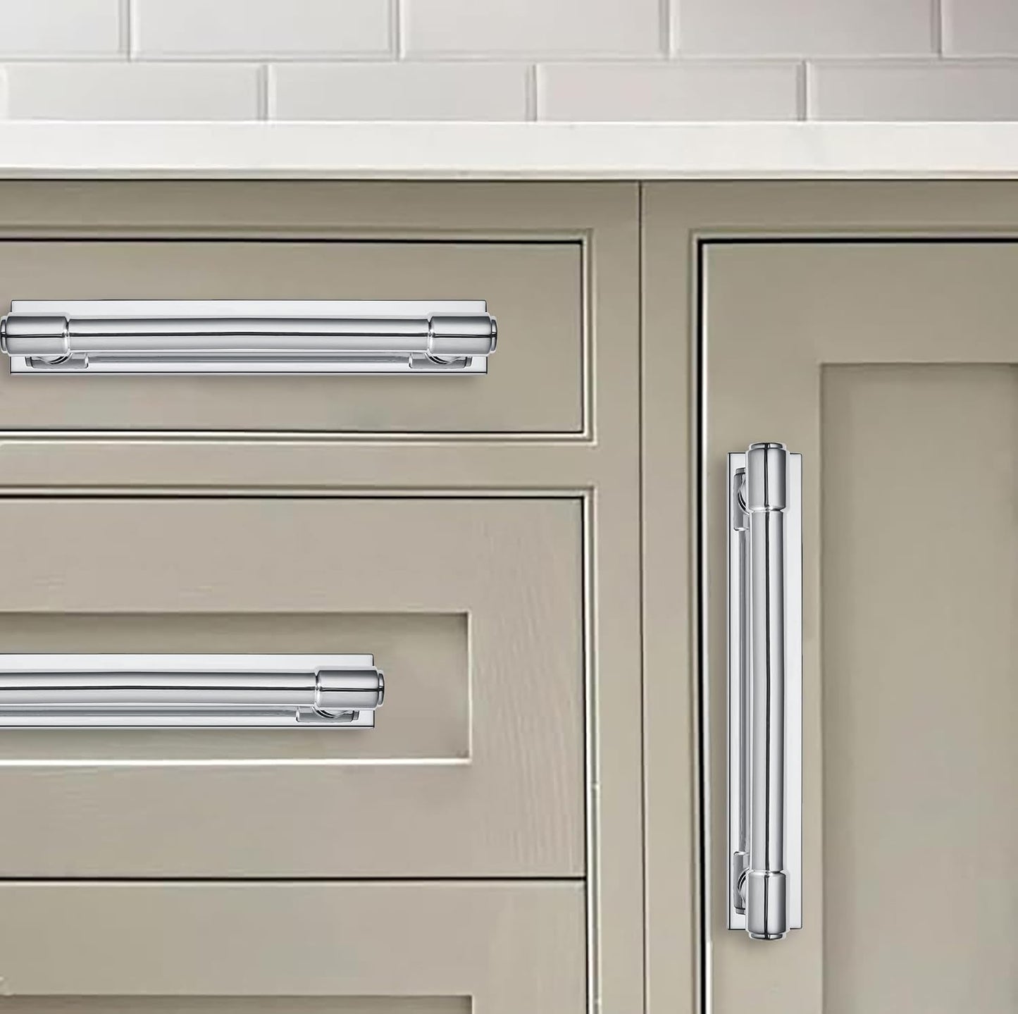 5 Pack 6 Inch（152 mm Center to Center Polished Chrome Cabinet Pull Backplate with Base Plate Zinc Solid Kitchen Cabinet