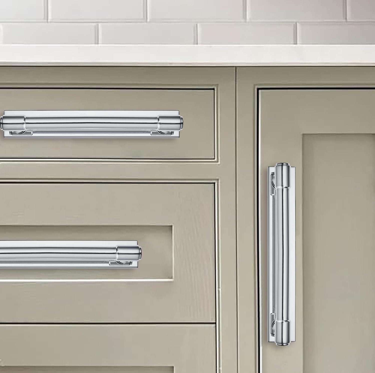 5 Pack 3 Inch(76 mm) Center to Center Polished Chrome Cabinet Pull Backplate with Base Plate Zinc Solid Kitchen Cabinet