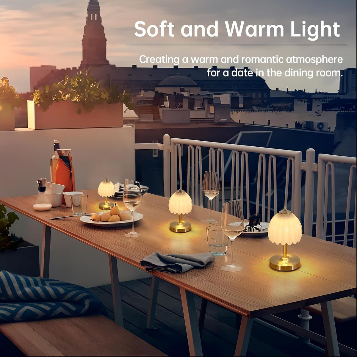 Shenmoyl Tulip Small Table Lamp, 5200mAh Cordless Touch Control Mini Table Lamp with 3 Color Temps & Stepless Dimming