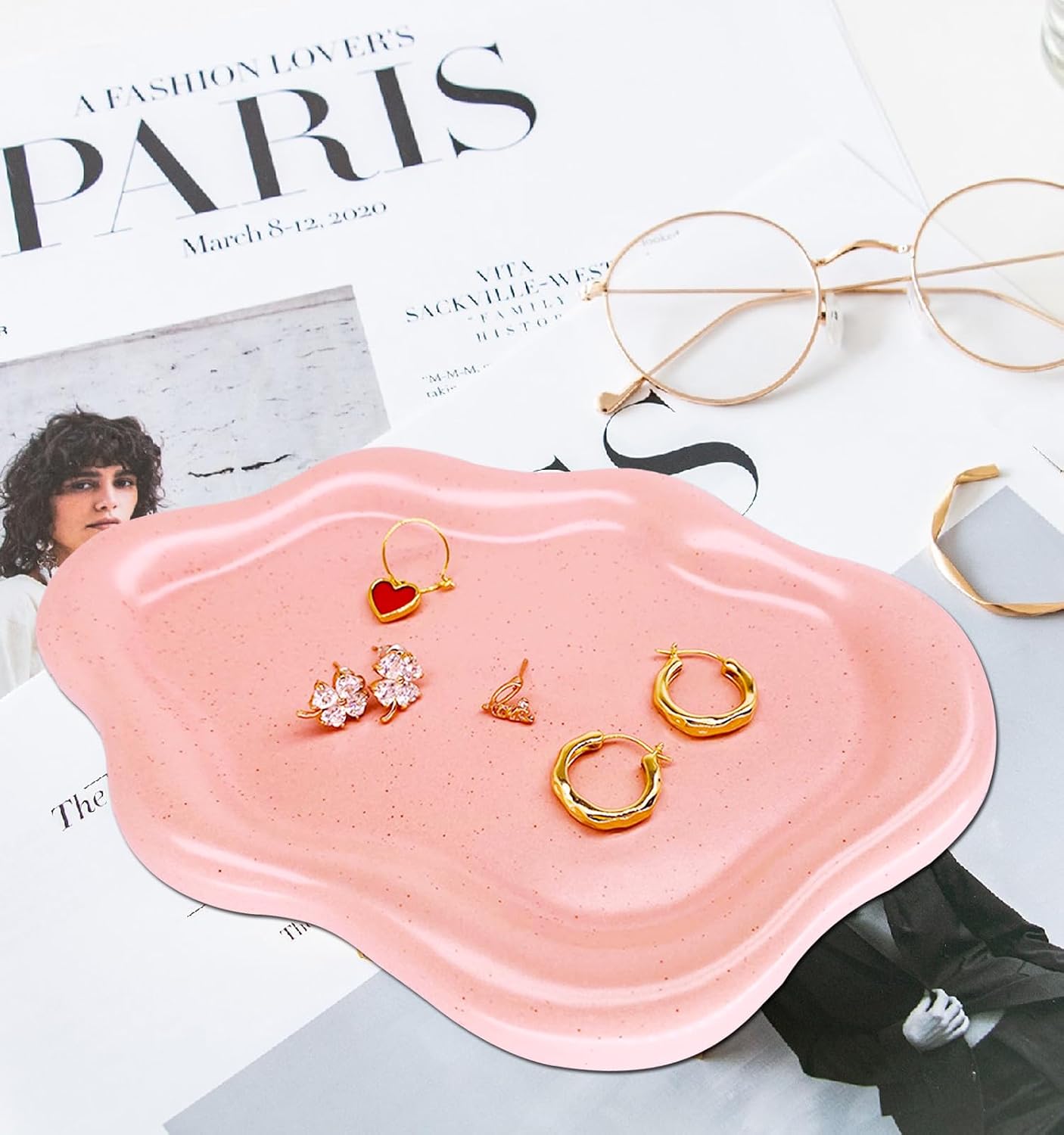Watch Keys Tray Ring Dish / Spotted Matte Pink