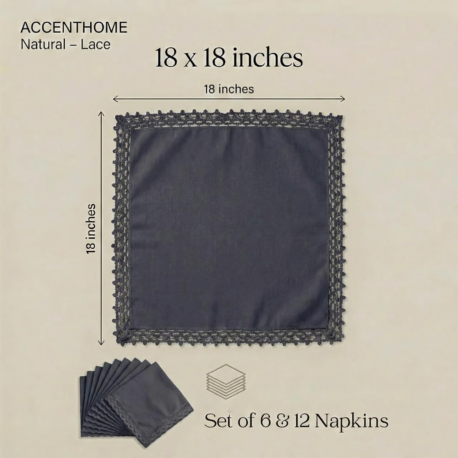 ACCENTHOME Navy Cloth Napkins Set of 12 18x18 inch Cotton Dinner Napkins - Washable Soft Premium Hotel Quality Reusable