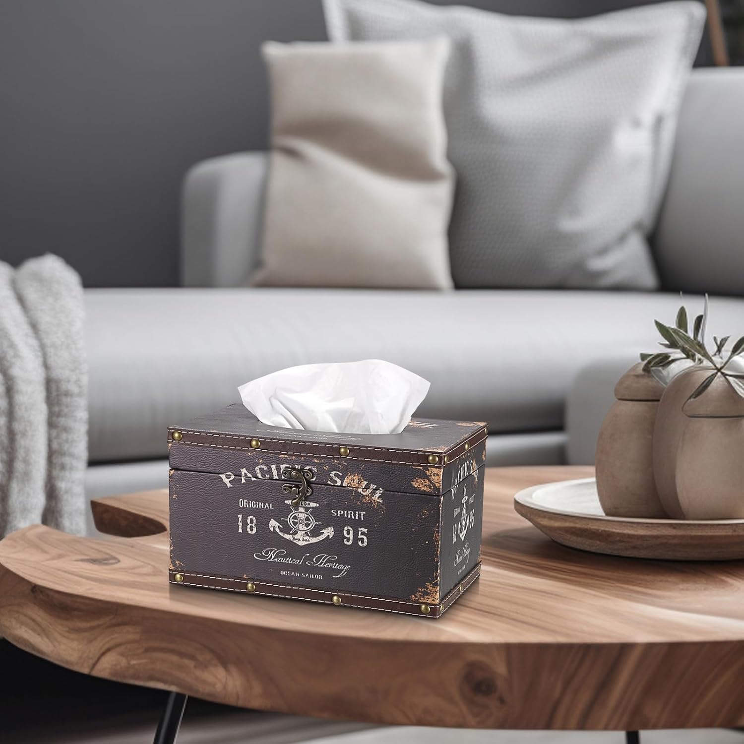 Tissue Box Cover Rectangle Wood Tissue Box / Large / Black