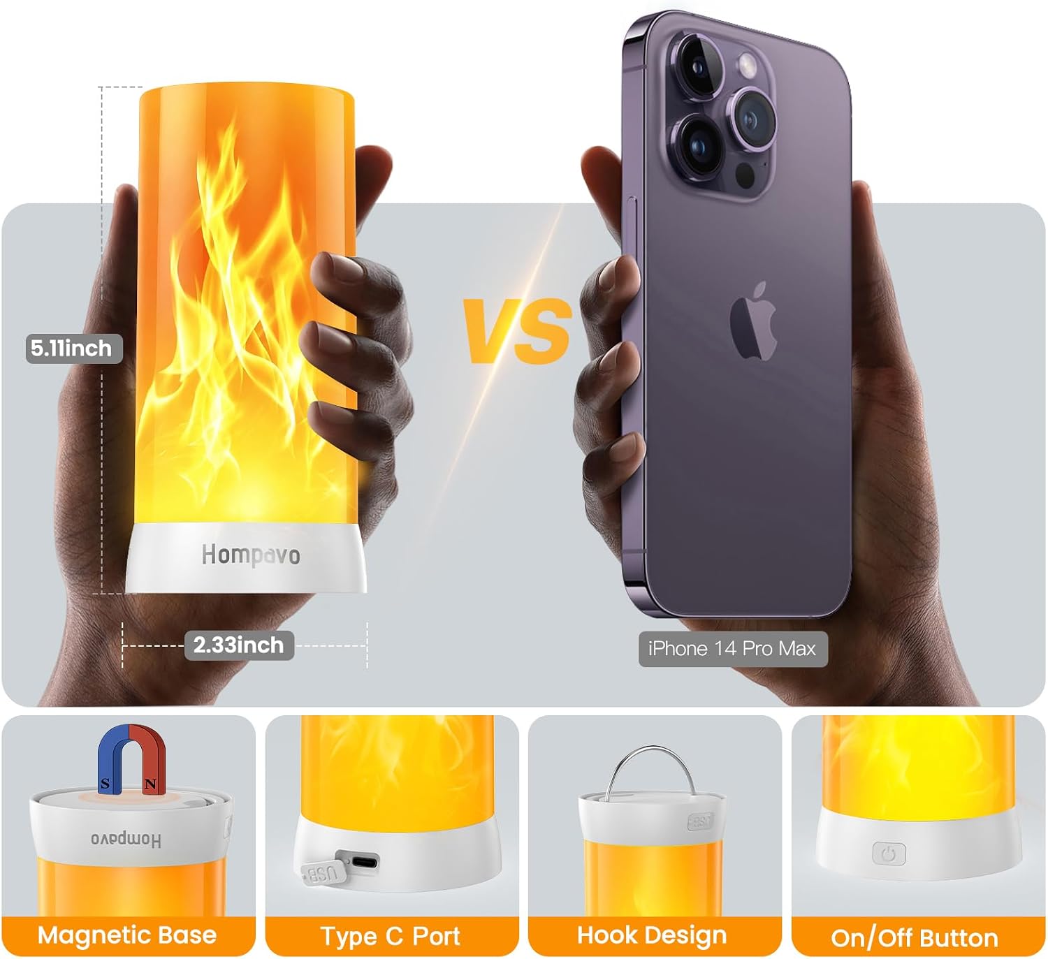 Hompavo 【Upgraded】 Flame Lights with Remote & Timer, 4-Mode LED Rechargeable Battery Operated Flameless Candles, Pillar