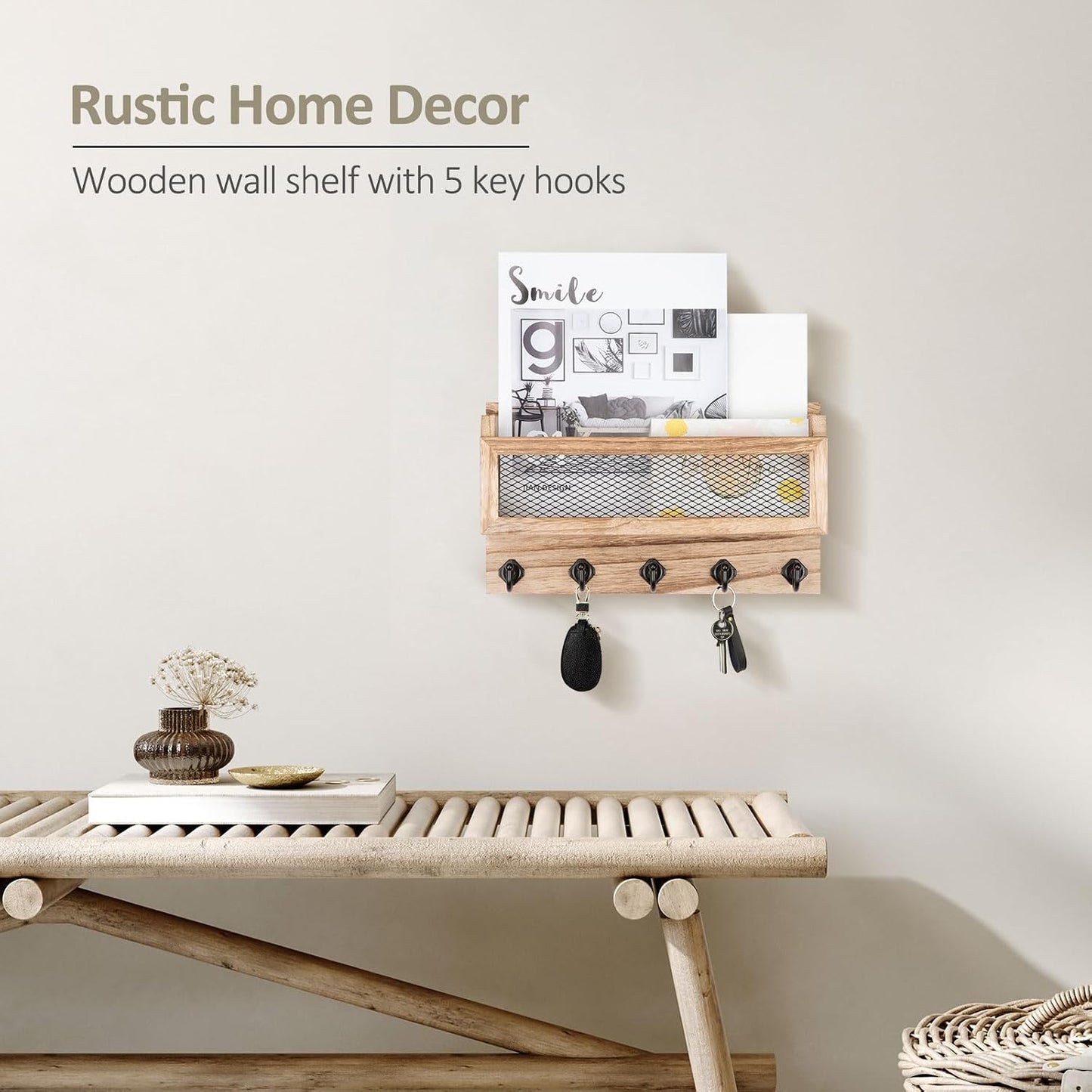 Wooden Wall Key Organizer / Wood / 11 Inch