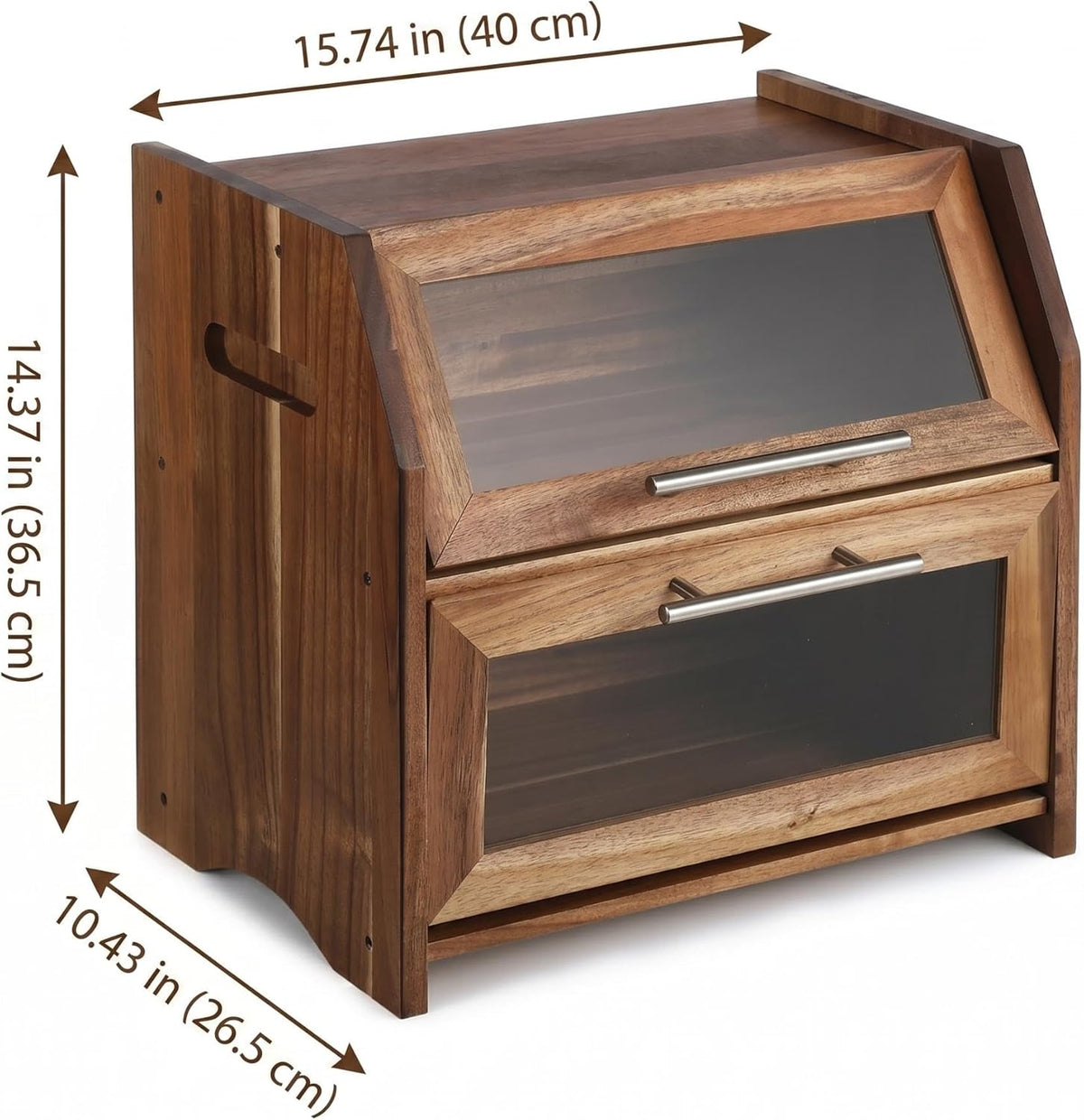 Garvee Acacia Wood Double Layer Bread Box, Clear Acrylic Door | Ventilation Design, Compact Countertop Organizer
