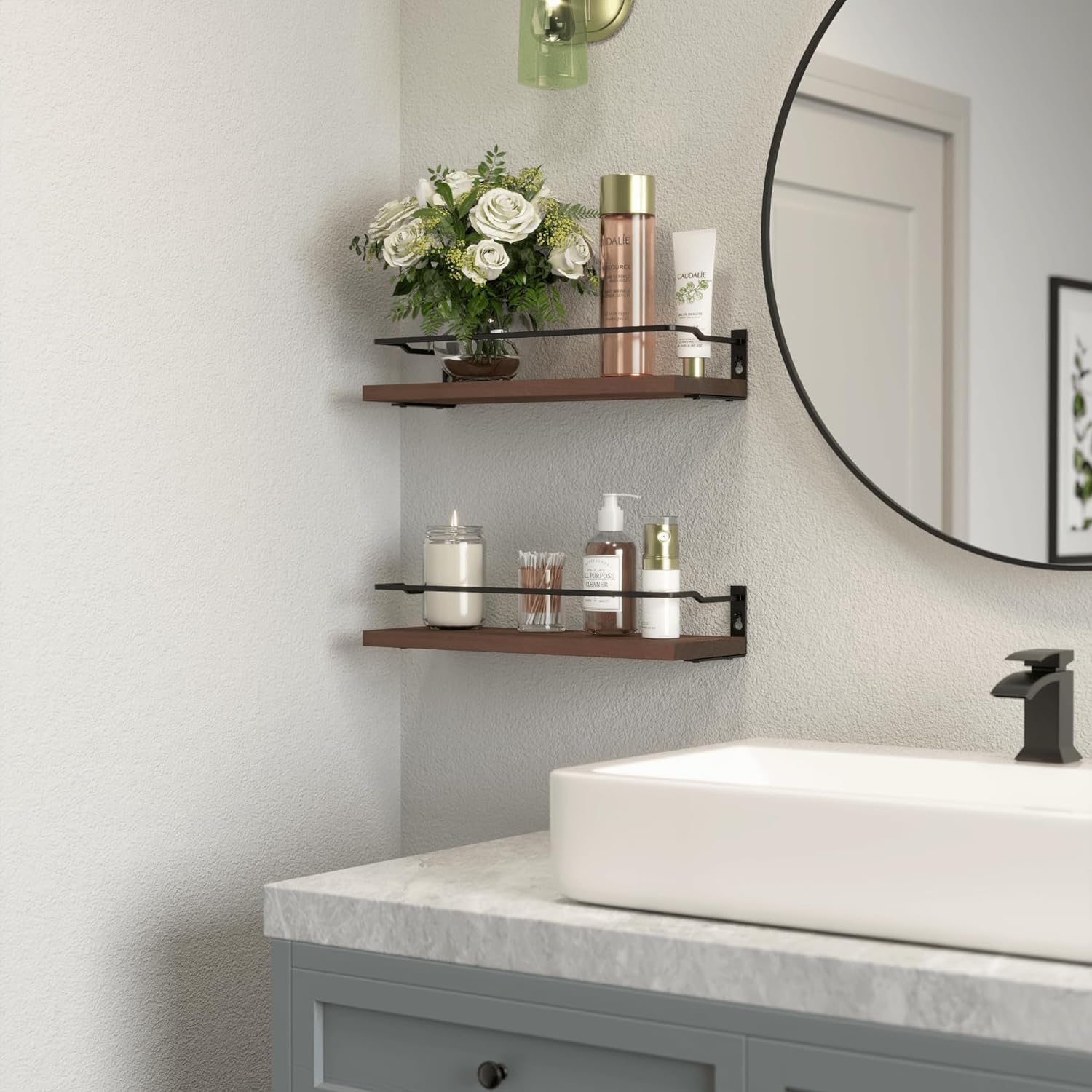 RICHER HOUSE Floating Shelves Bathroom, Small Wall Shelf Over Toilet 2 Set | Wall Mounted Shelves Decor for Bathroom